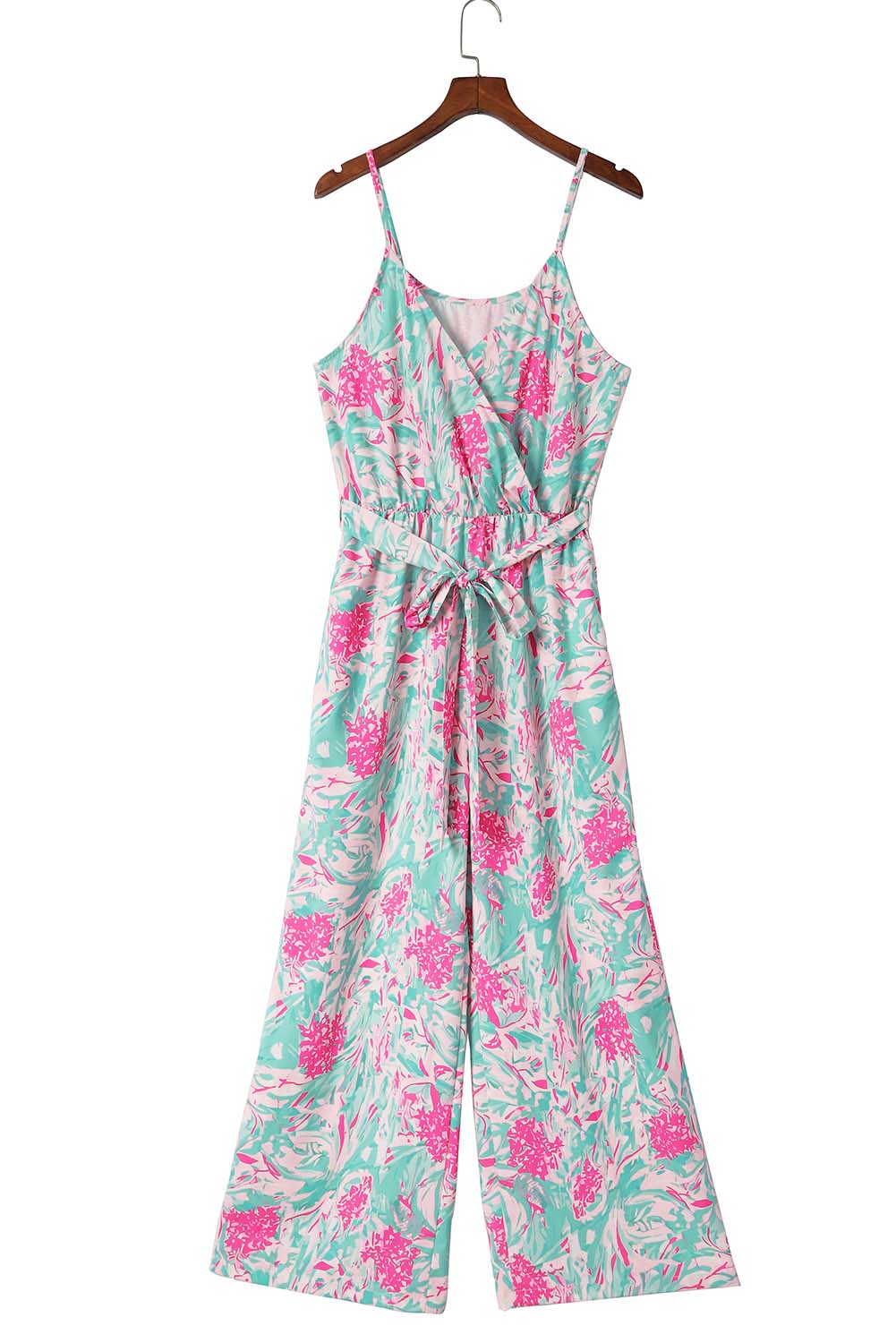 Sky Blue Floral Print Knotted High Waist Sleeveless Jumpsuit