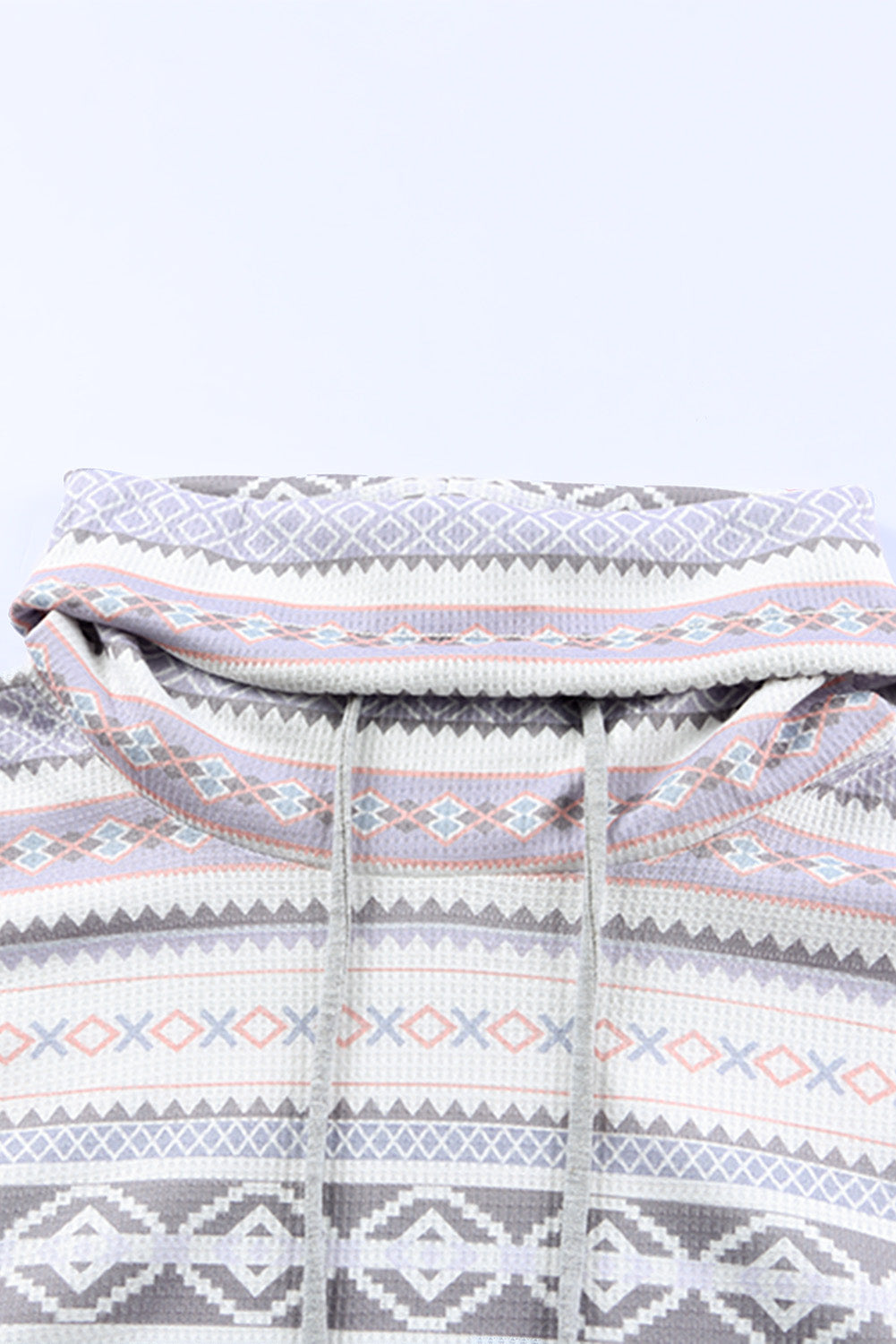 Gray Aztec Print Waffle Knit Cowl Neck Sweatshirt