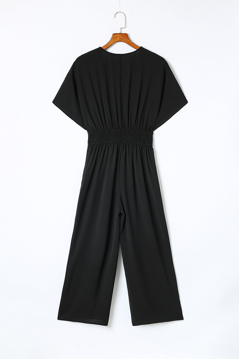 Black Deep V Neck High Waist Wide Leg Jumpsuit