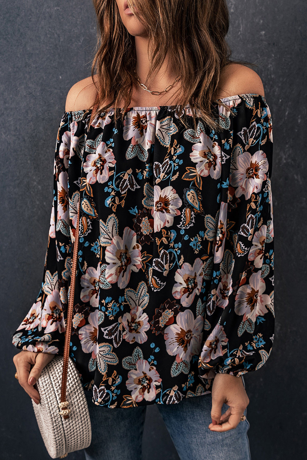 Black Floral Off The Shoulder Blouse