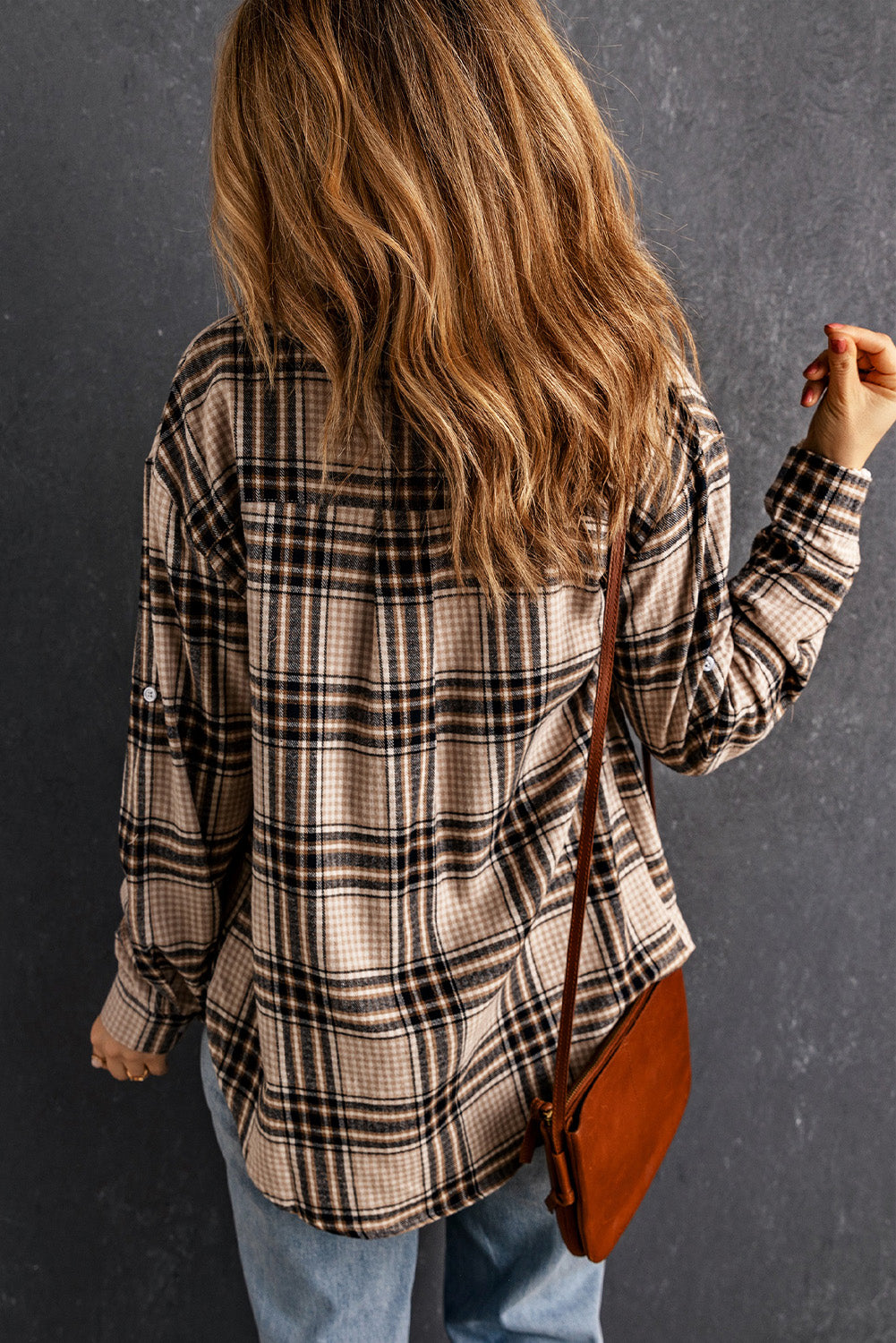 Khaki Chest Pocket Plaid Pattern Long Sleeve Shirt