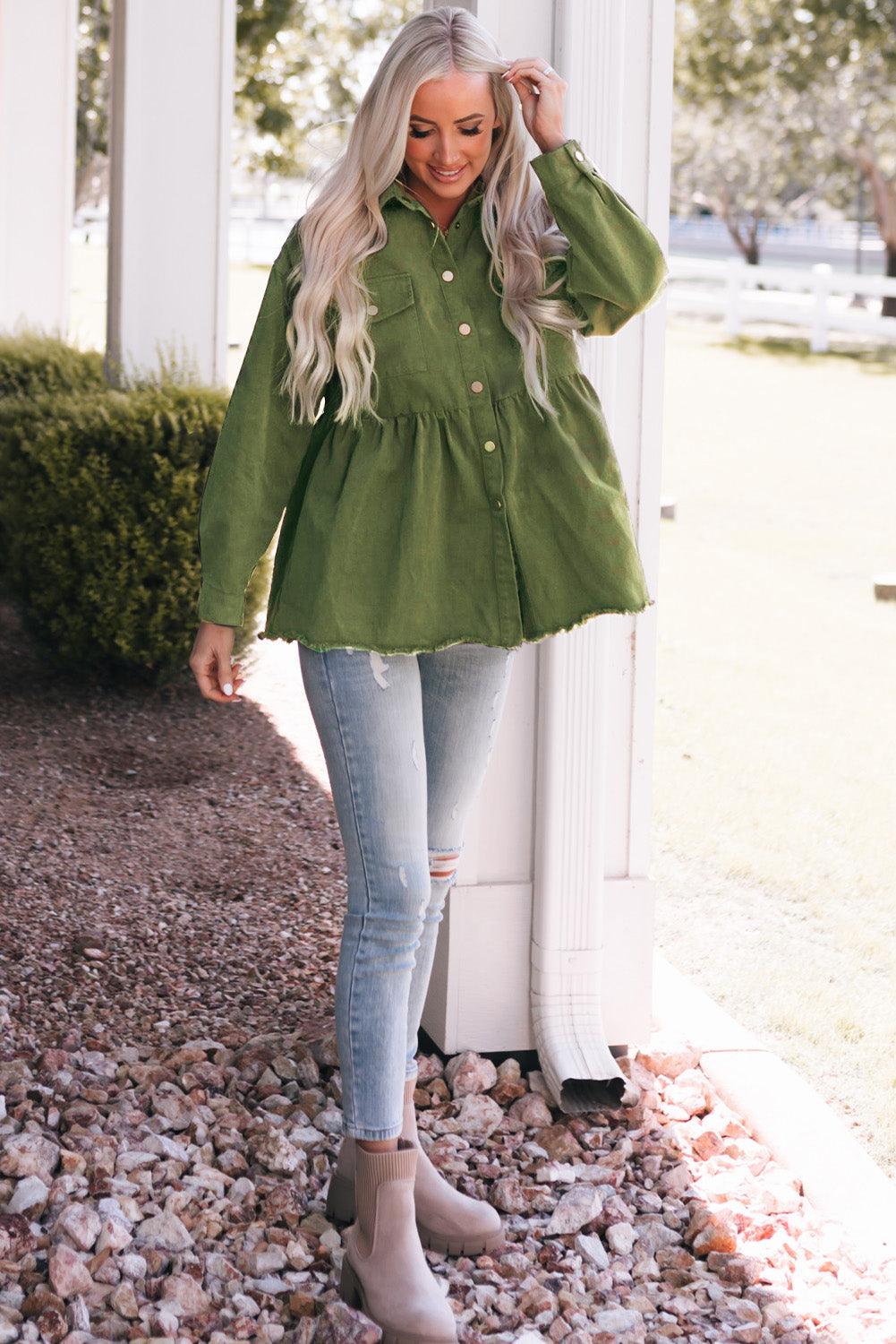 Green Snap Up Babydoll Shirt