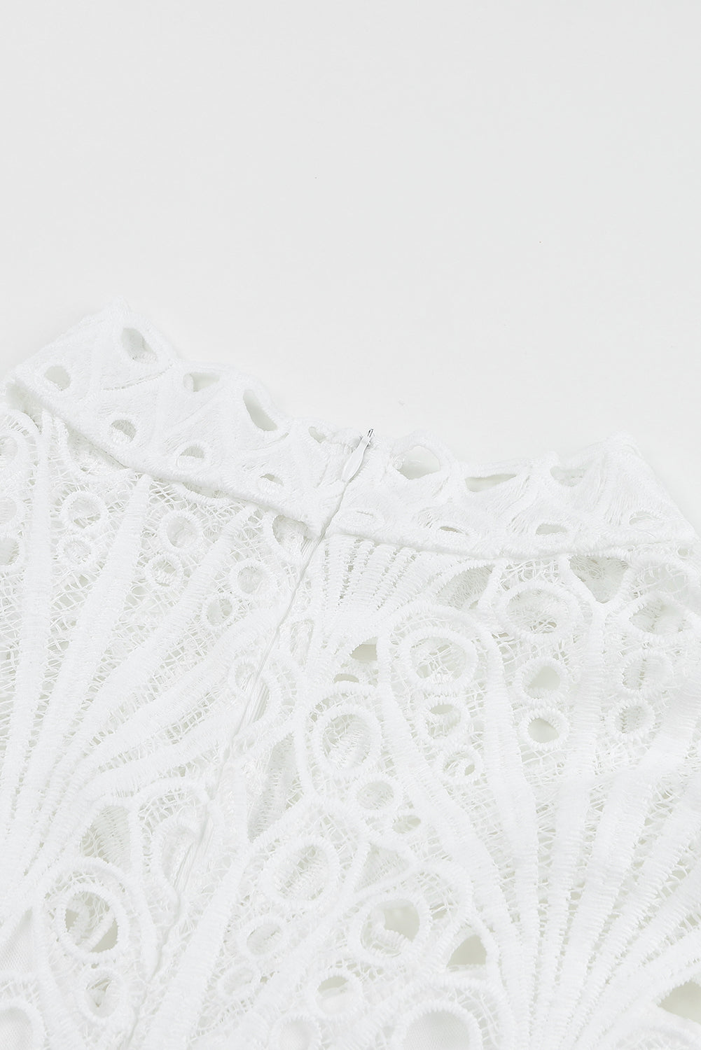 White Puff Sleeve Crochet Lace Mini Dress