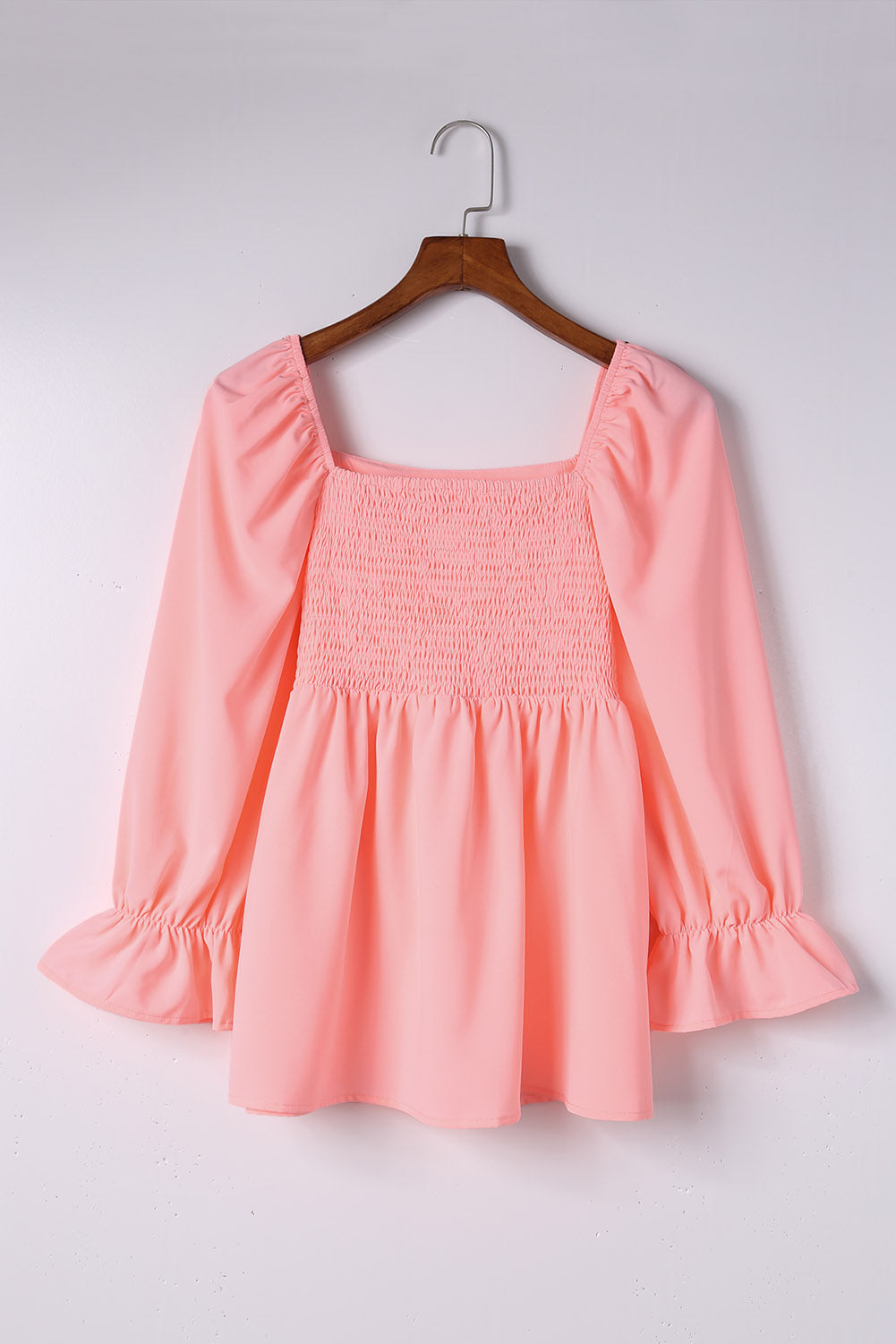 Pink Square Neck Puff Sleeve Ruffled Peplum Top