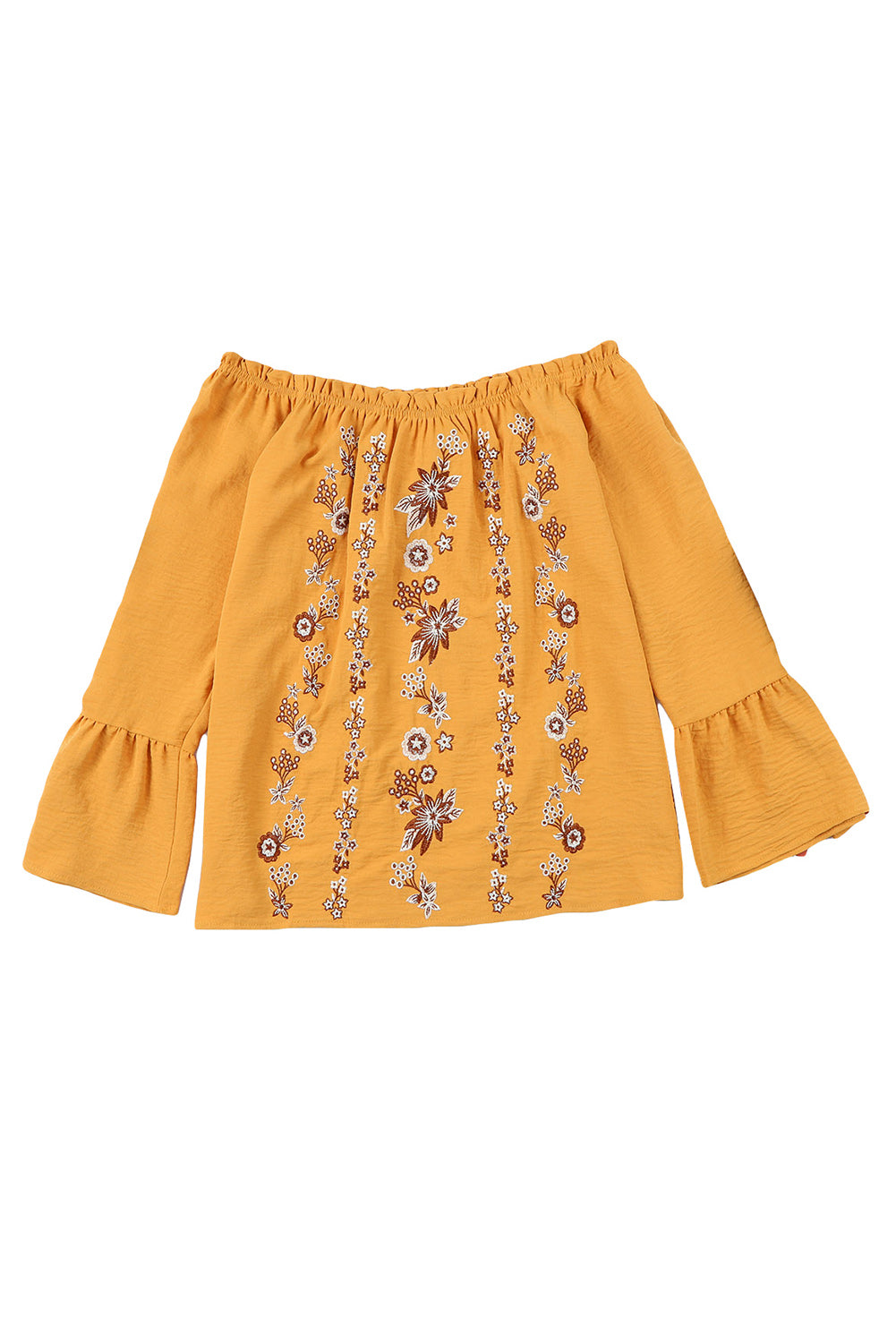 Yellow Floral Print Ruffled Off Shoulder Blouse