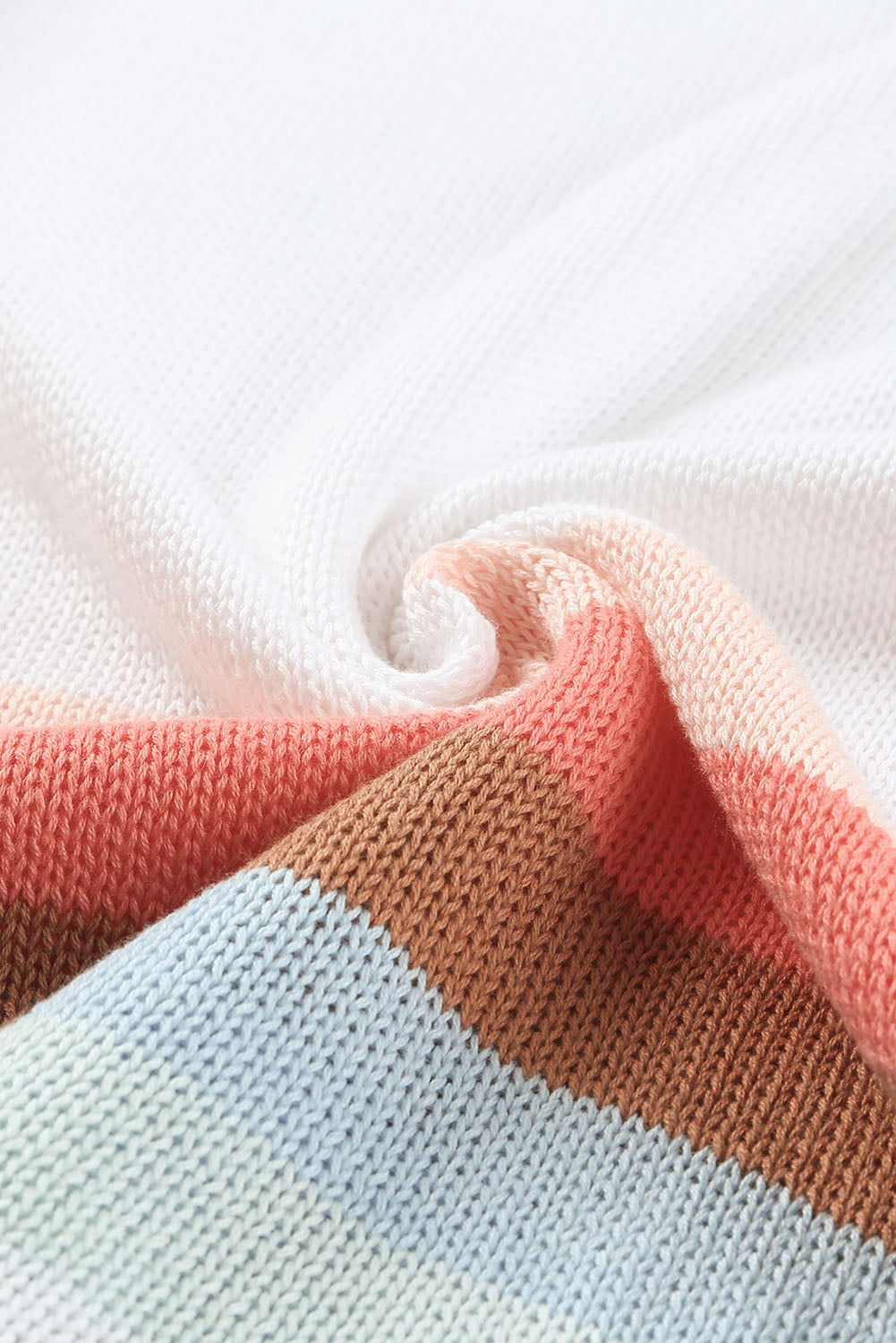 White Ribbed Round Neck Striped Sweater