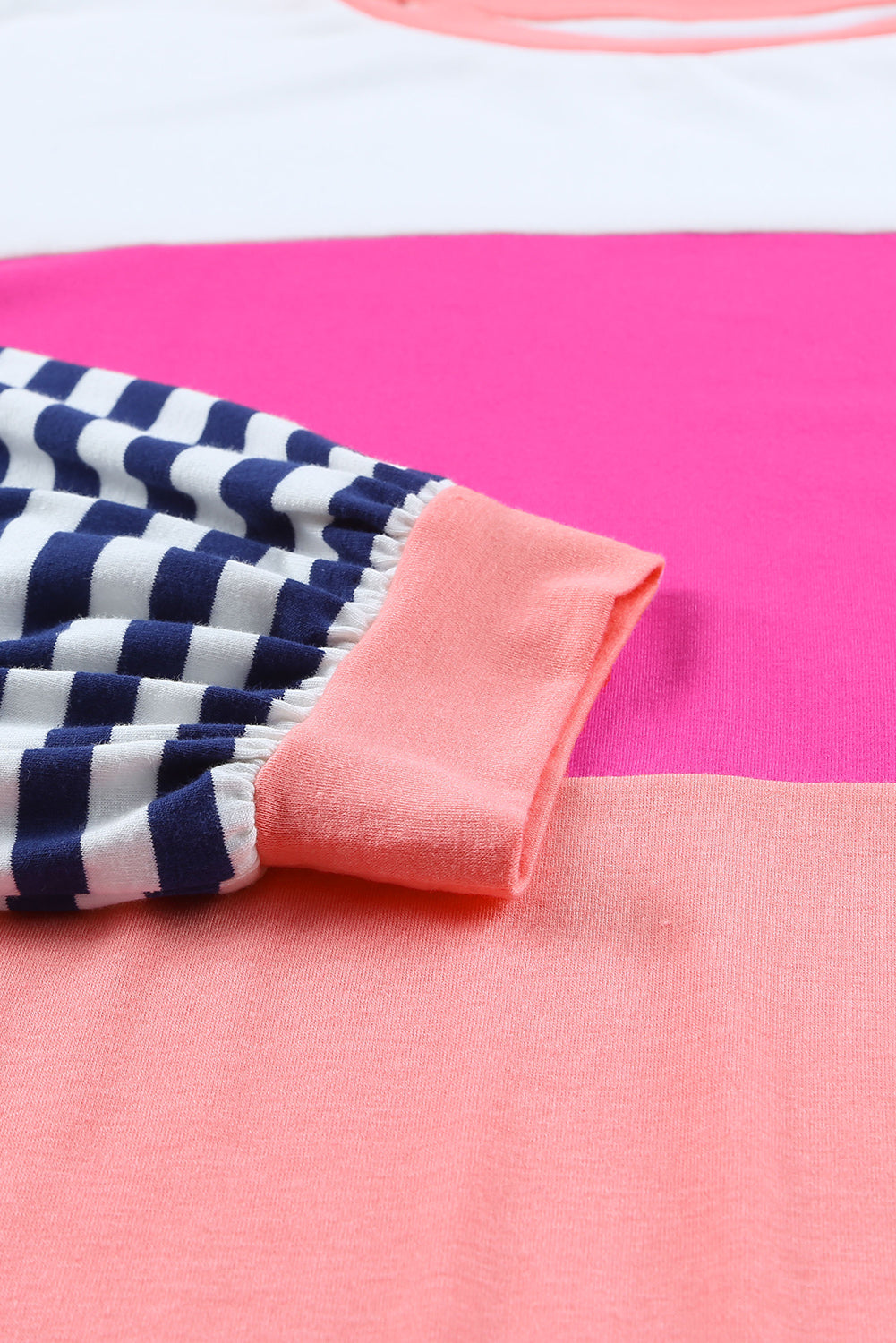 Pink Color Block Bubble Striped Sleeve Top