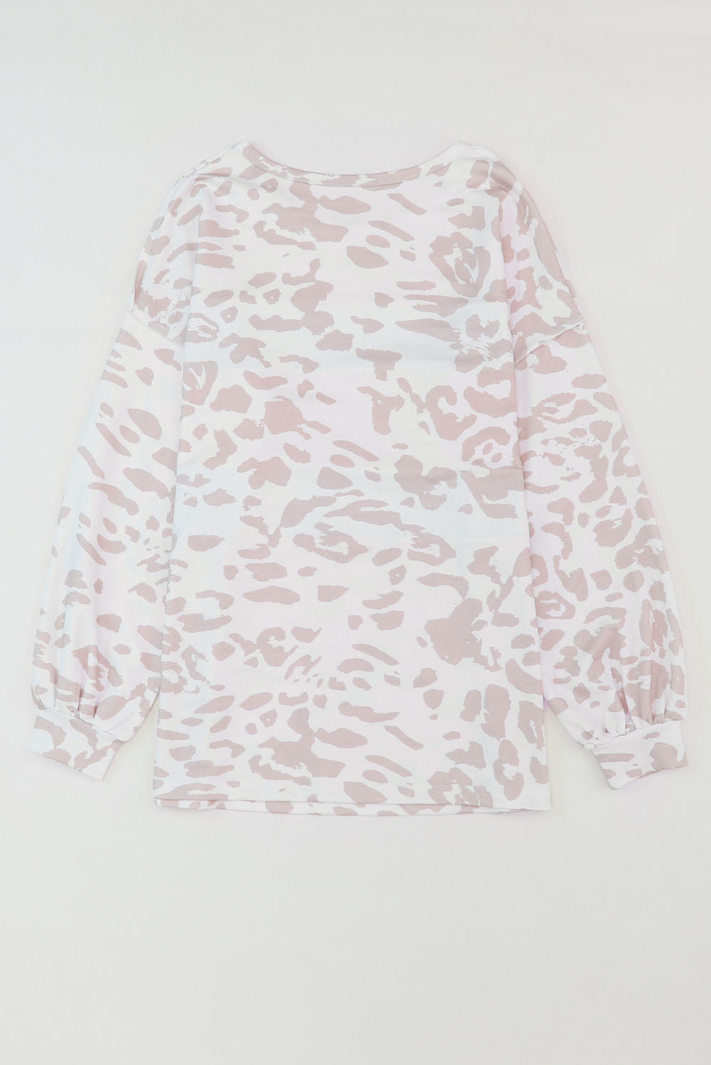 Leopard Animal Print Contrast Stripes Patchwork Puff Sleeve Knit Top