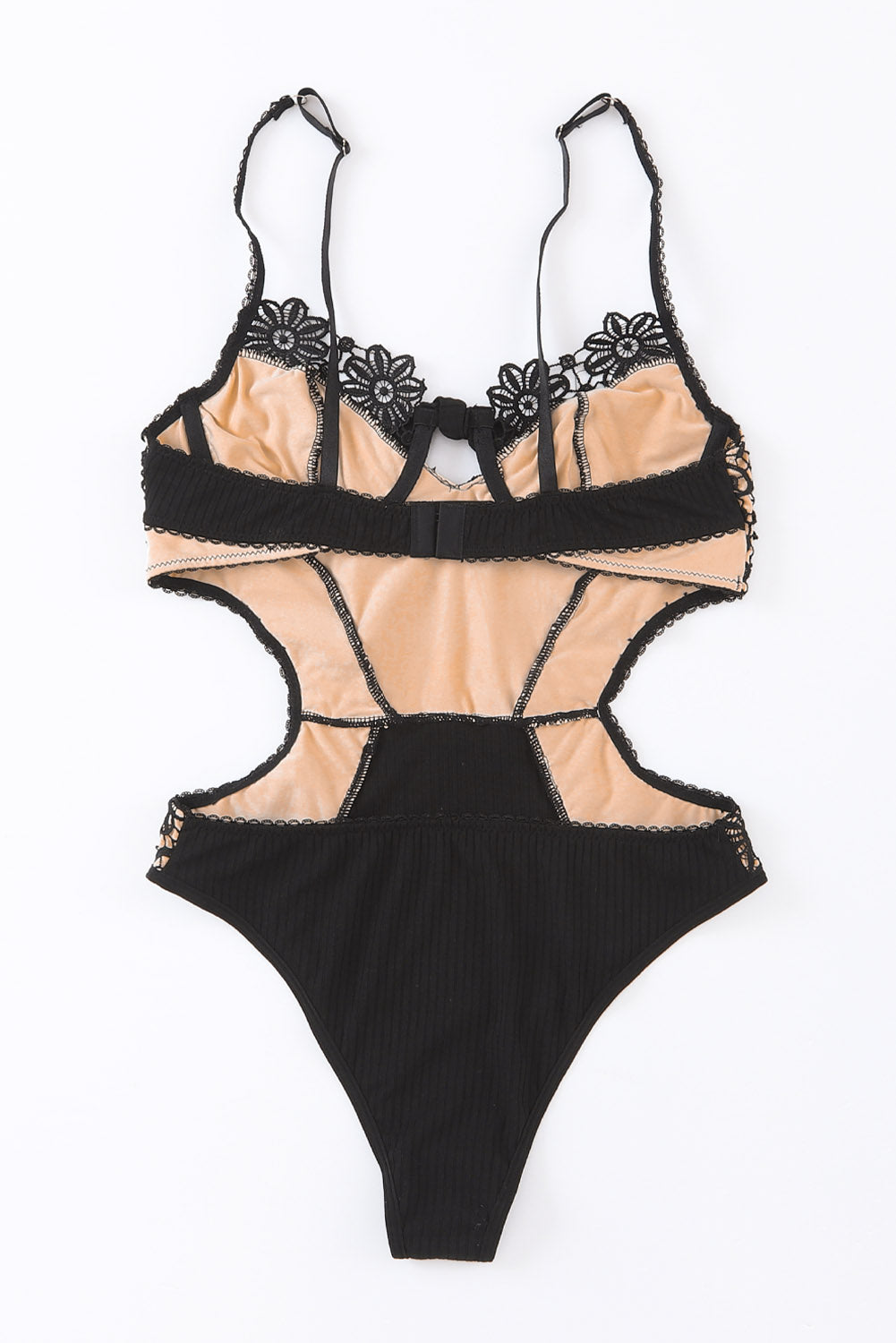 Black Floral Lace Crochet Backless Sleeveless Bodysuit