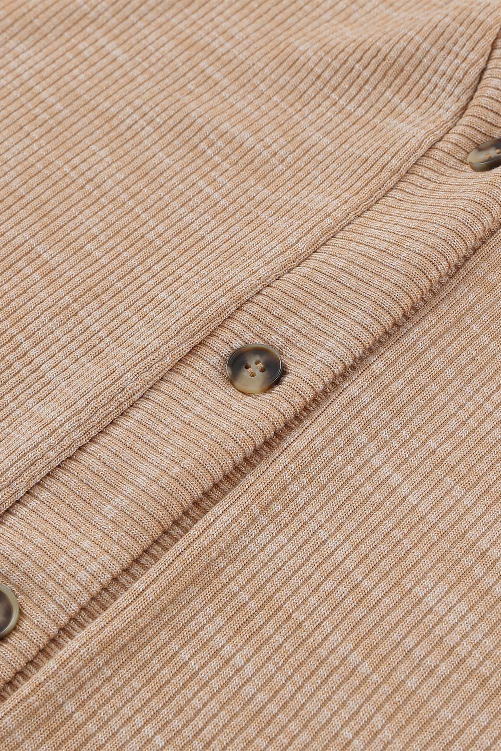Apricot Ribbed Buttons V Neck Cardigan