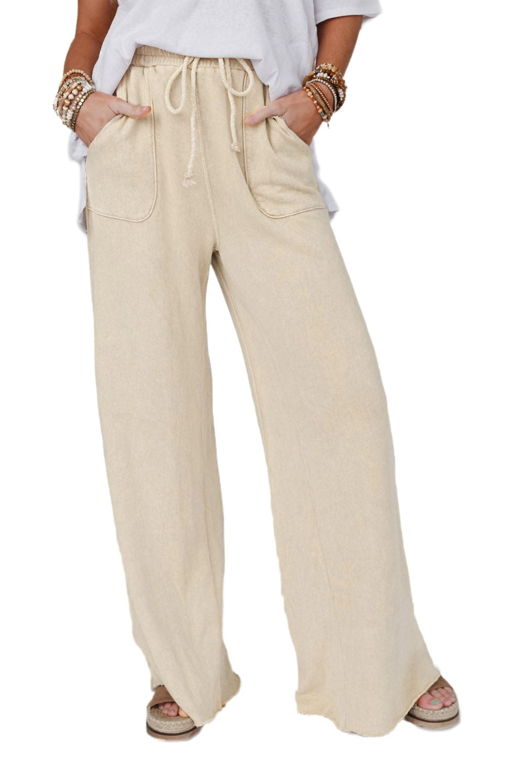 Apricot Mineral Washed Drawstring Retro Wide Leg Pants