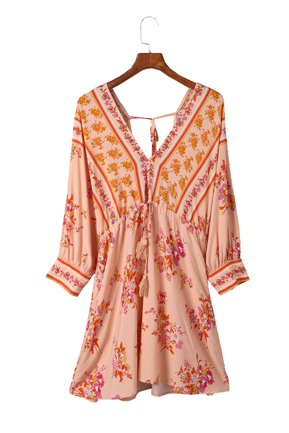 Floral Tassel Drawstring Kimono Dress