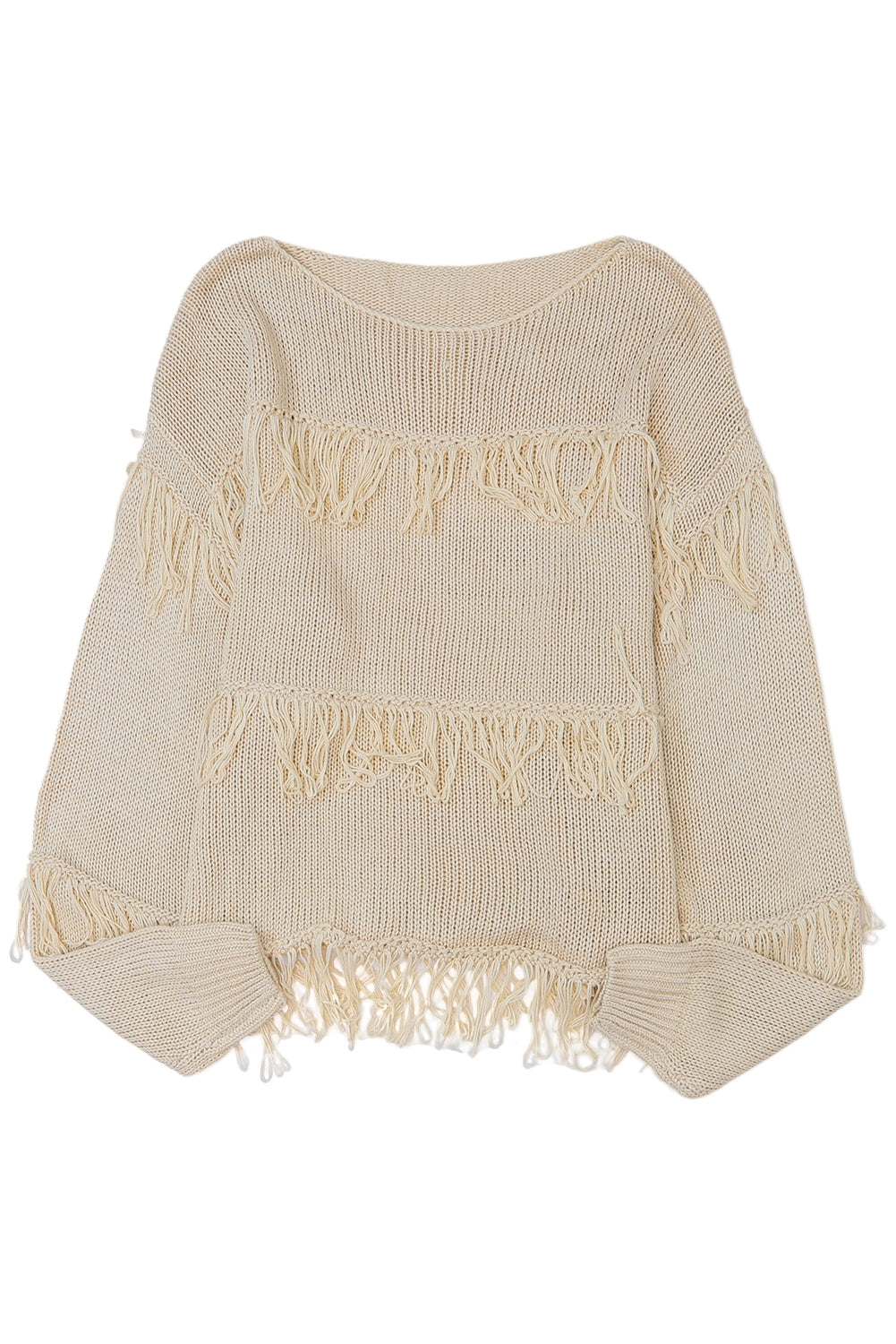 Khaki Boho Tasseled Knitted Sweater
