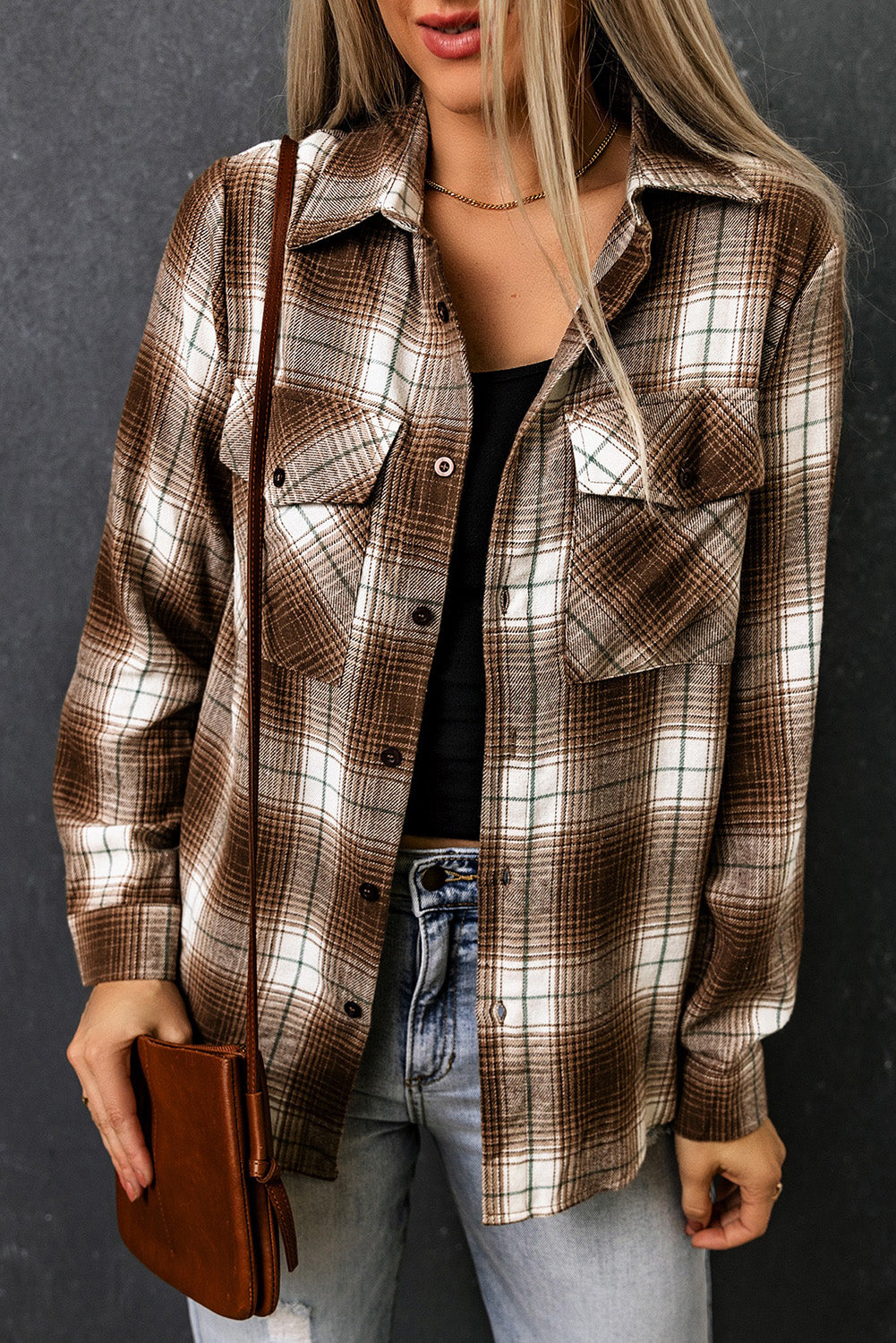 Brown Fantasy Plaid Button Up Shirt