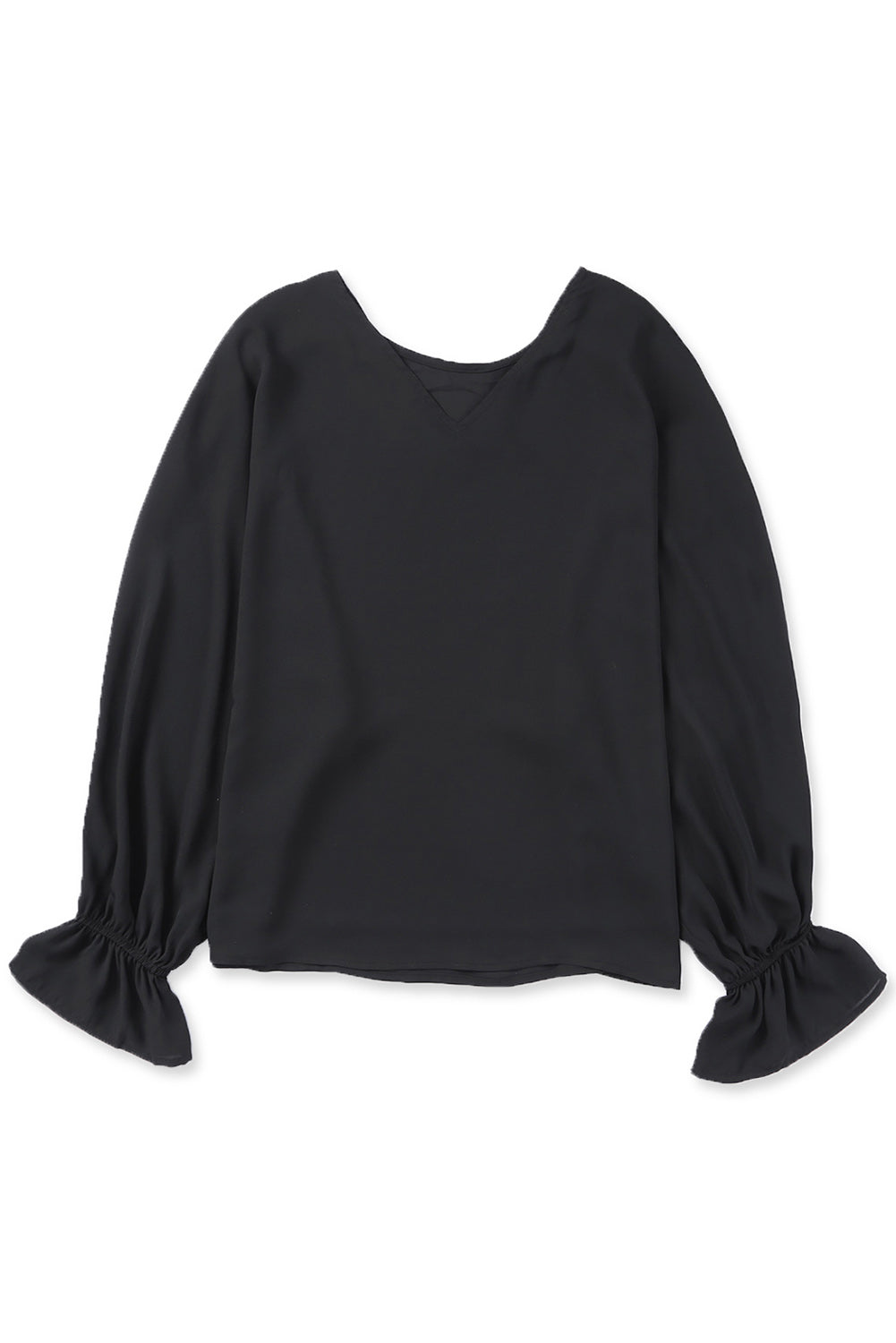 Black Flared Cuff Bishop Sleeve Blouse