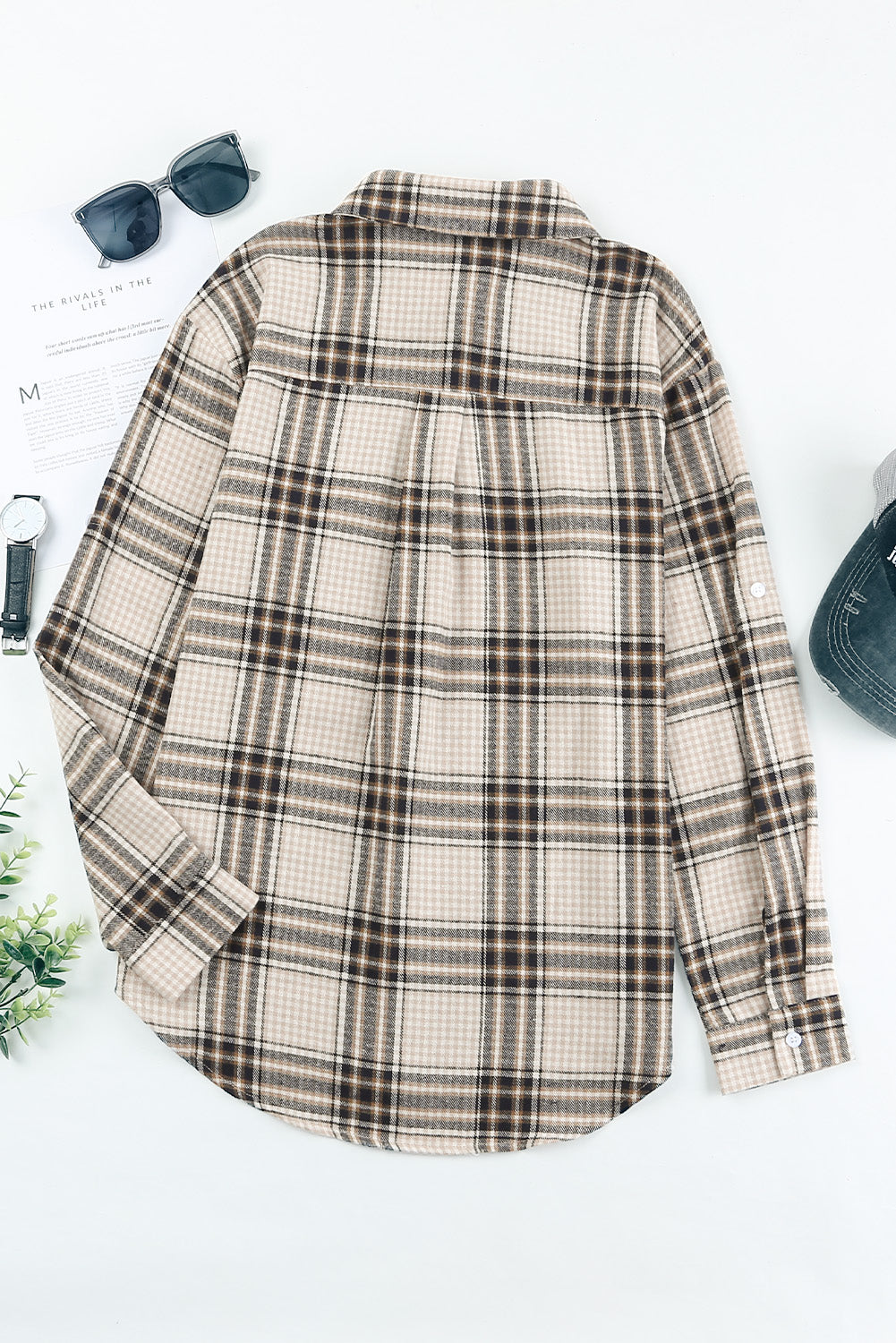 Khaki Chest Pocket Plaid Pattern Long Sleeve Shirt