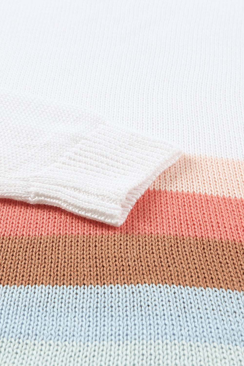 White Ribbed Round Neck Striped Sweater