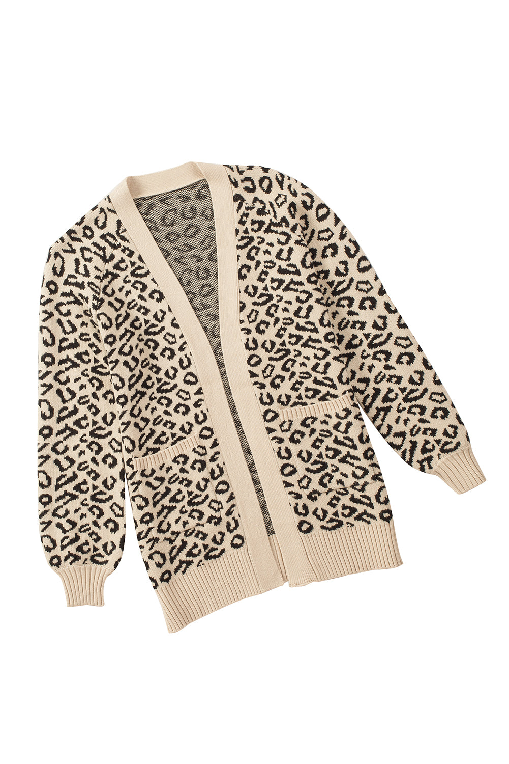 Leopard Knit Open Front Long Cardigan