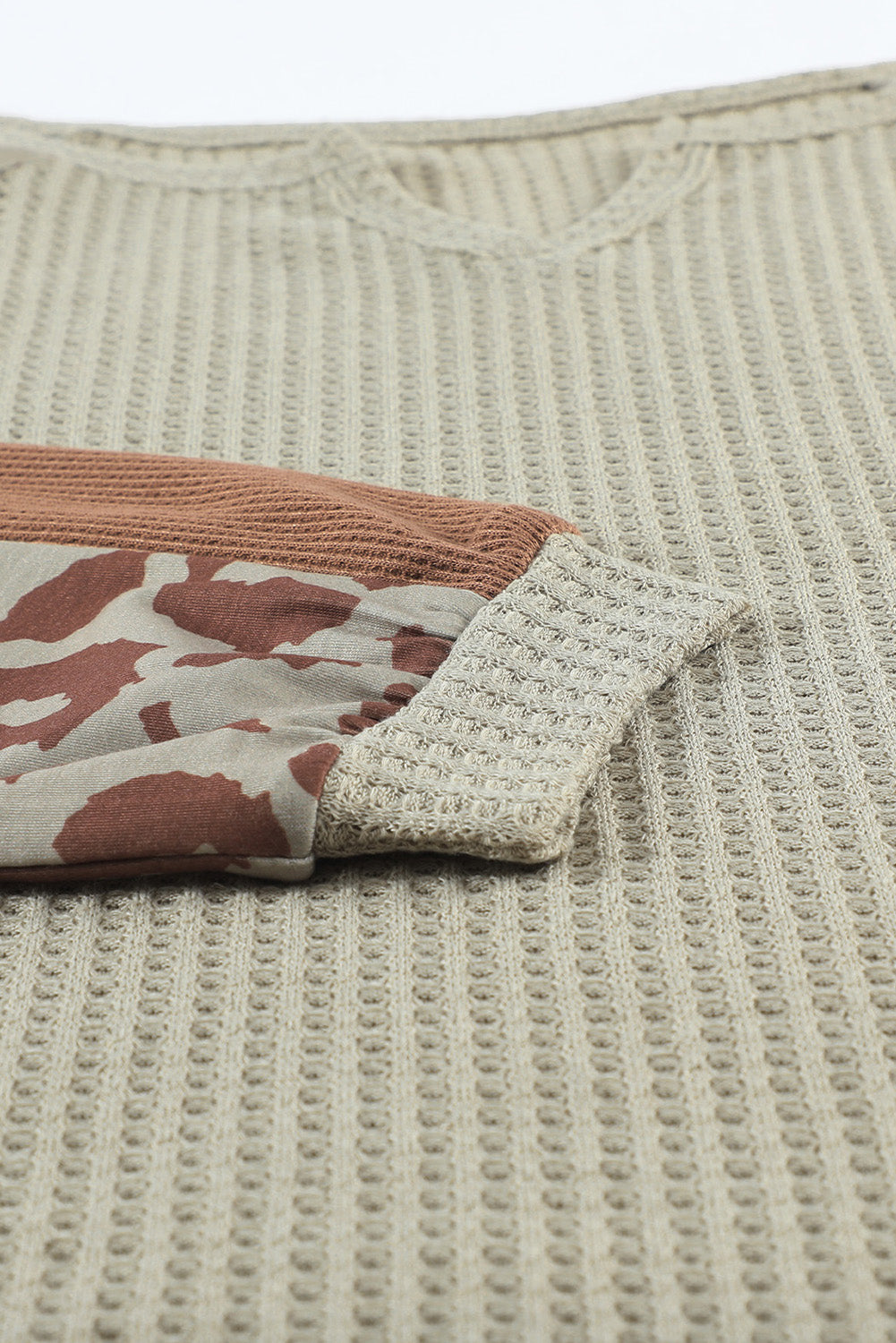 Mocha Leopard Print Waffle Knit Long Sleeve Top