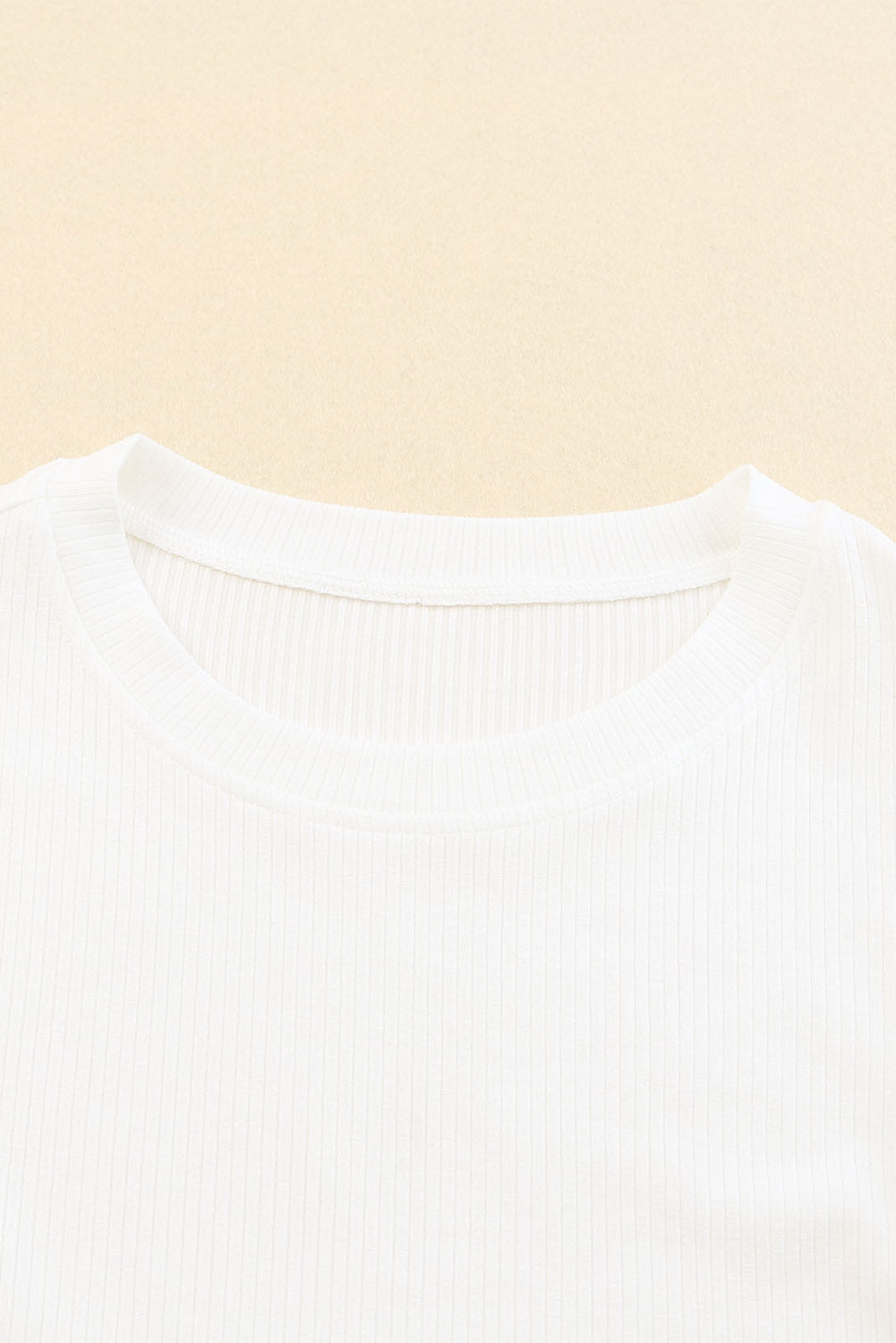 Beige Dotty Mesh Ruffle Sleeve Ribbed Knit Top