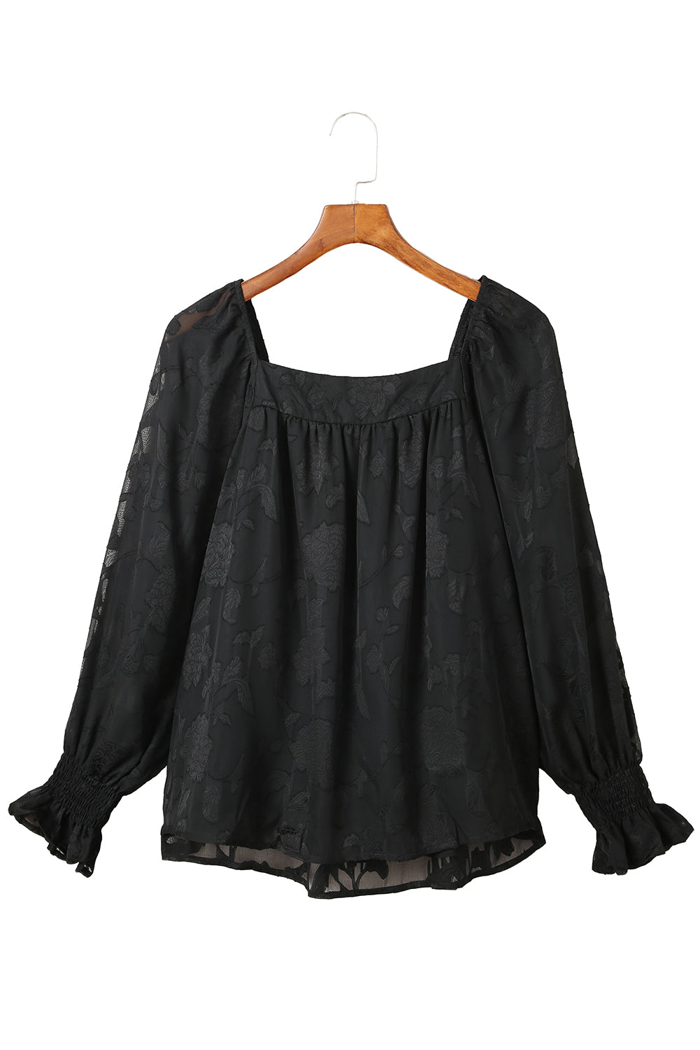 Black Square Neck Floral Textured Blouse