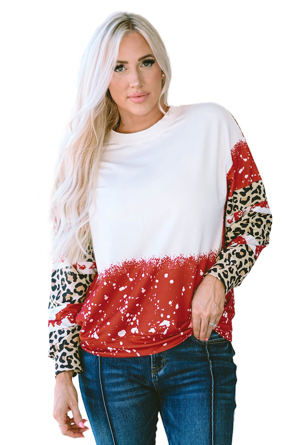 Red Tie-Dye Leopard Long Sleeve Top