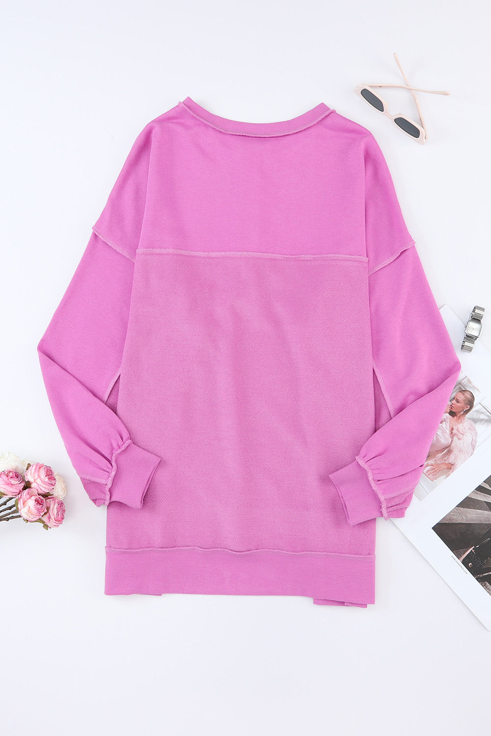 Purple Oversized Exposed Seam Henley Sweatshirt