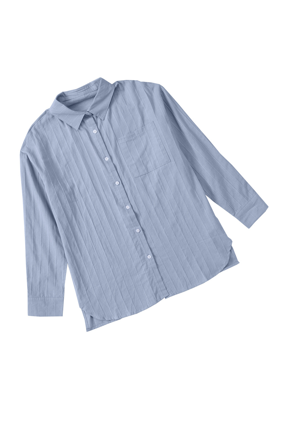Blue Textured Buttoned Pocket Long Sleeve Shirt
