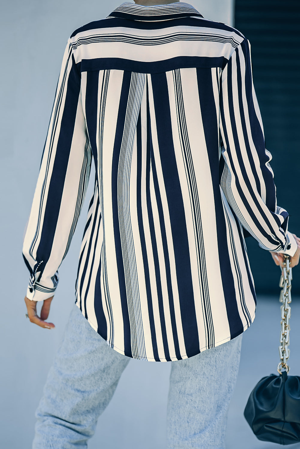 White Navy Striped Modern Women Shirt