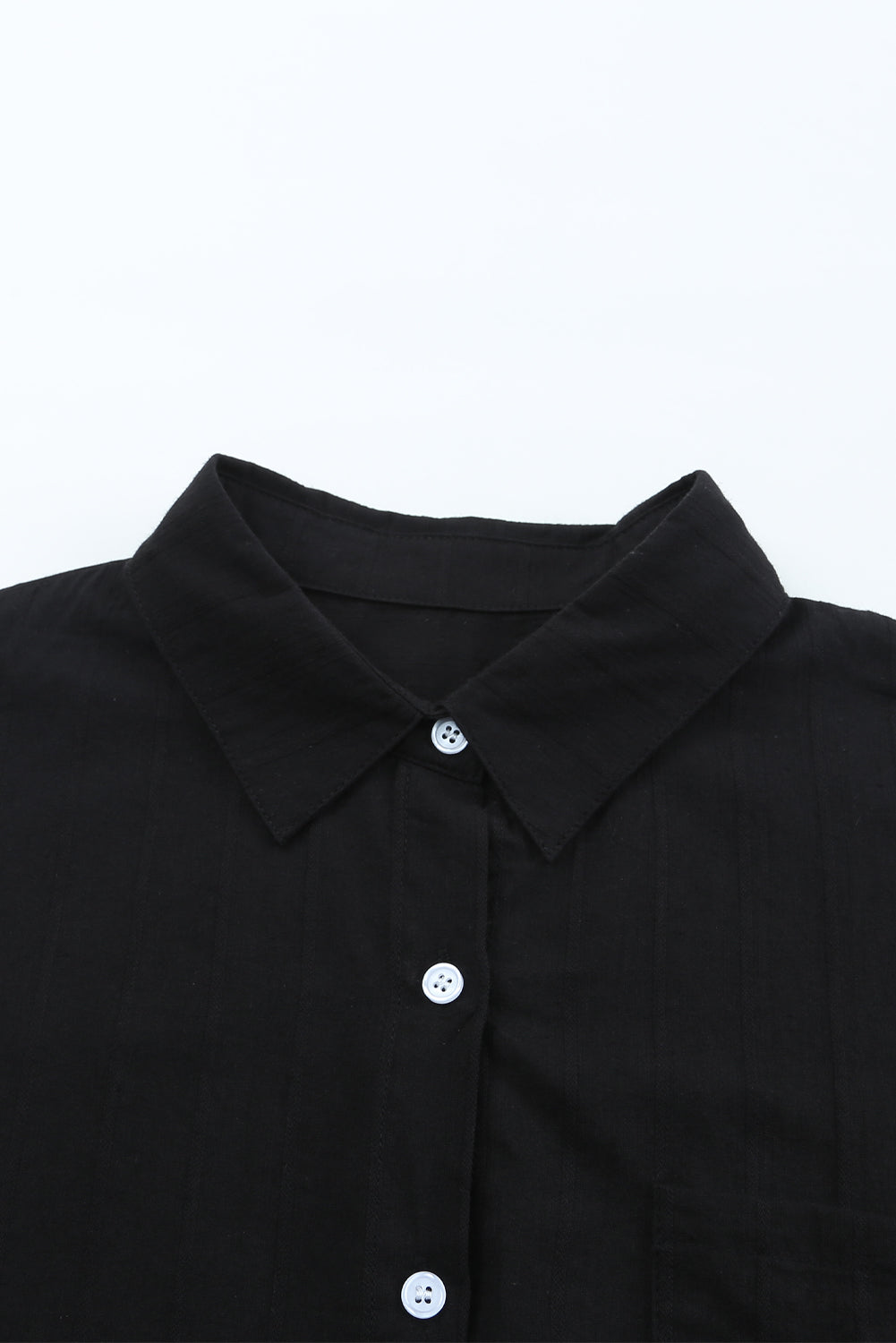 Black Textured Buttoned Pocket Long Sleeve Shirt