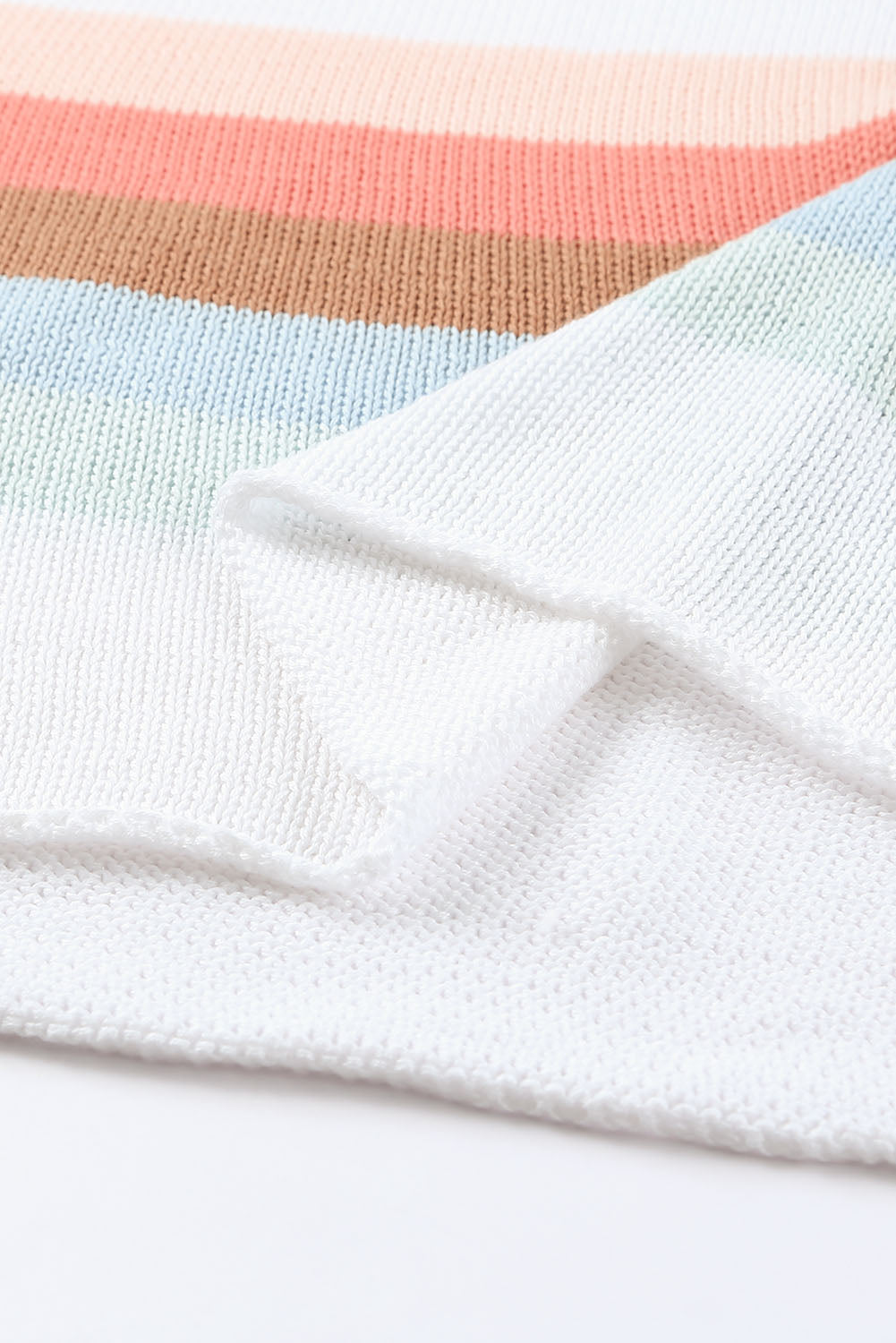 White Ribbed Round Neck Striped Sweater