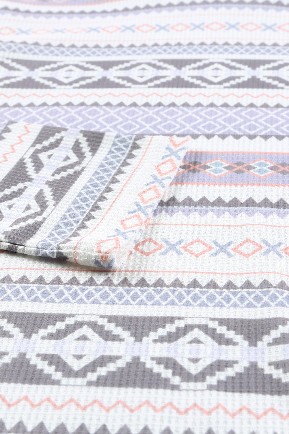 Gray Aztec Print Waffle Knit Cowl Neck Sweatshirt