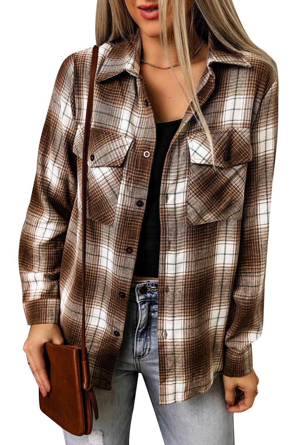 Brown Fantasy Plaid Button Up Shirt