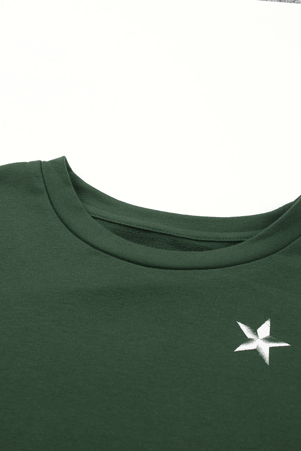 Green Striped Star Print Patchwork Long Sleeve Top