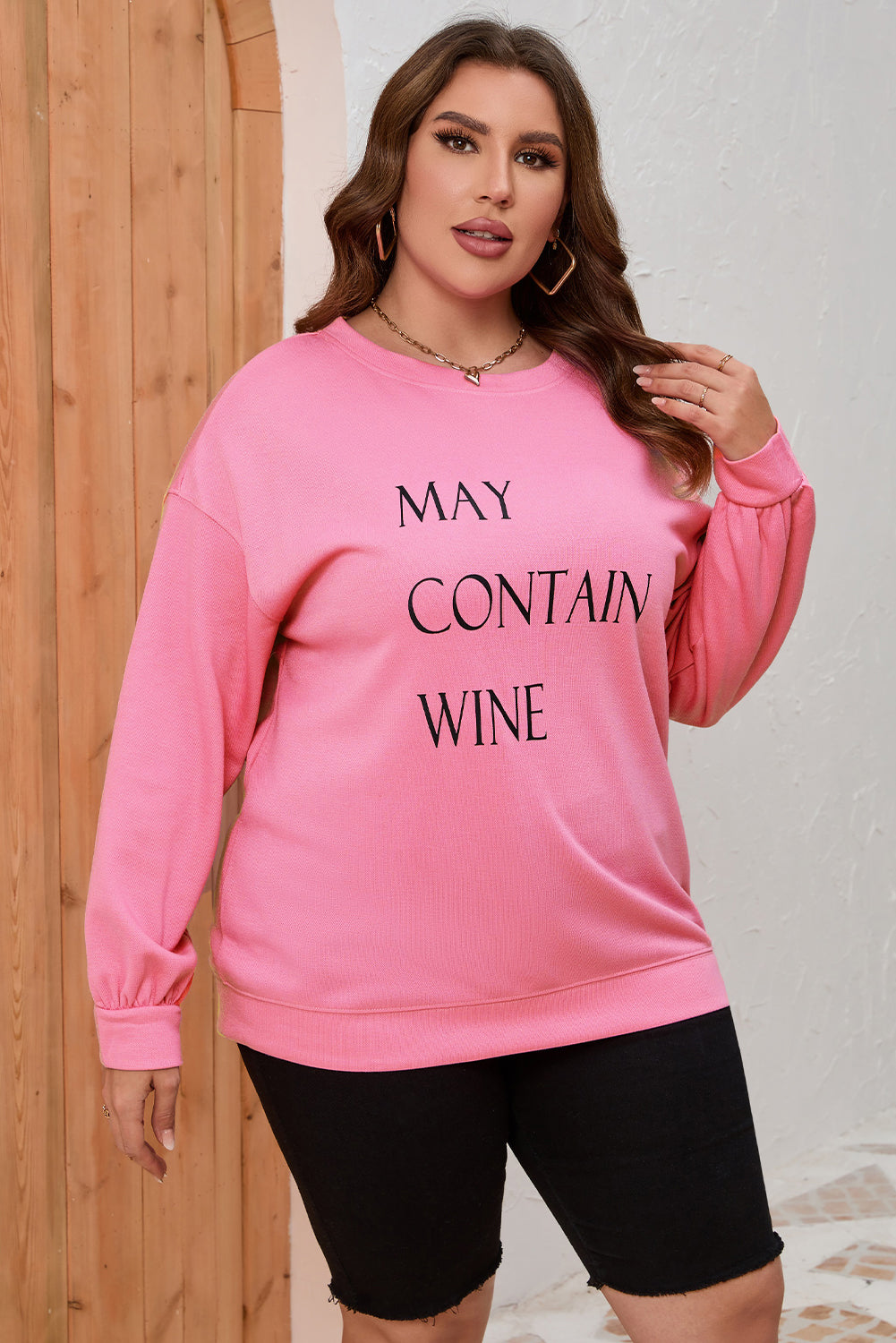 Pink May Contain Wine Crew Neck Plus Size Sweatshirt