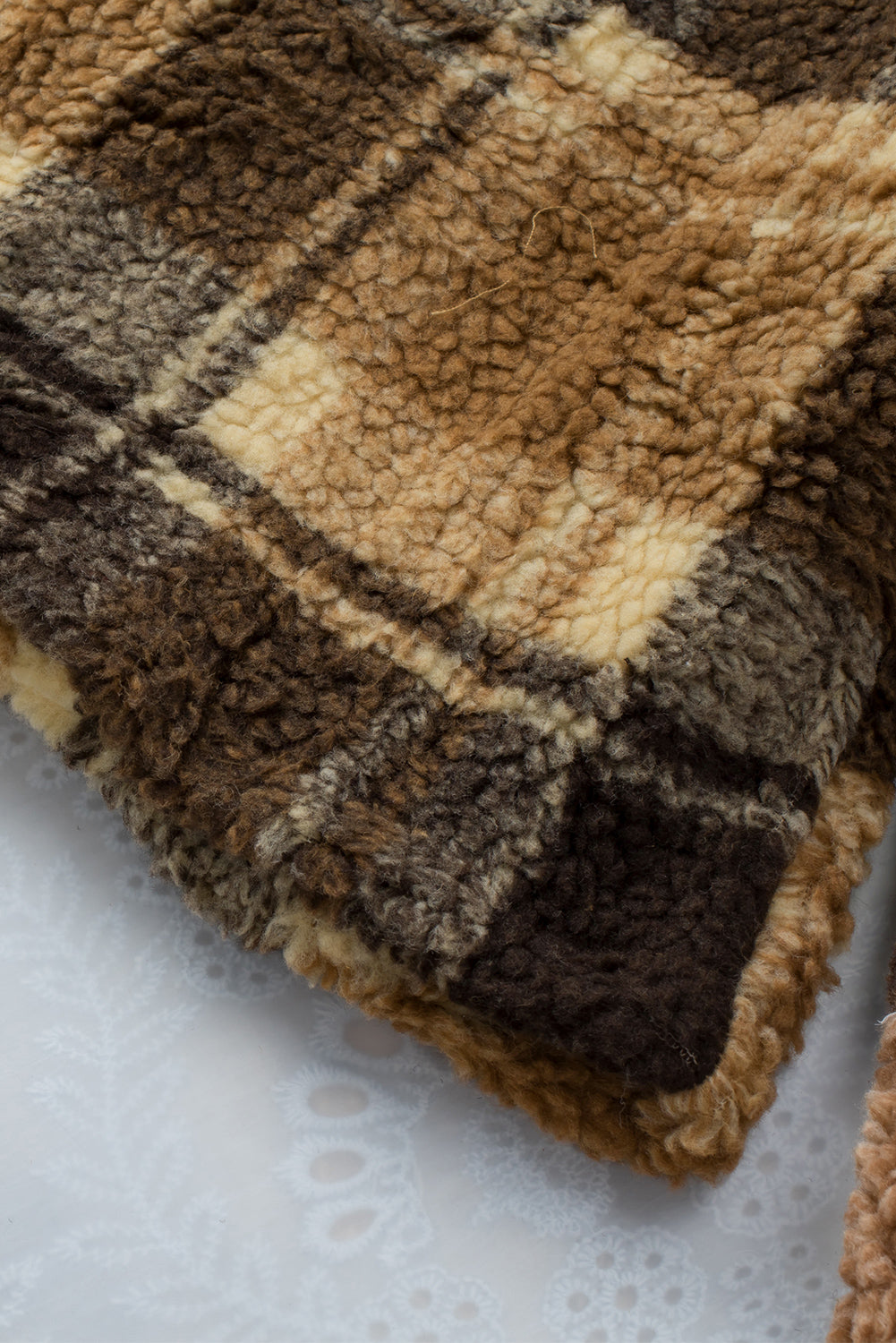 Brown Zip Collar Plaid Pattern Fleece Sweatshirt