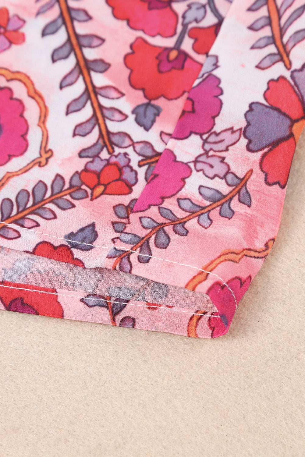 Rose Split Neckline Front Buttons Floral Print Blouse