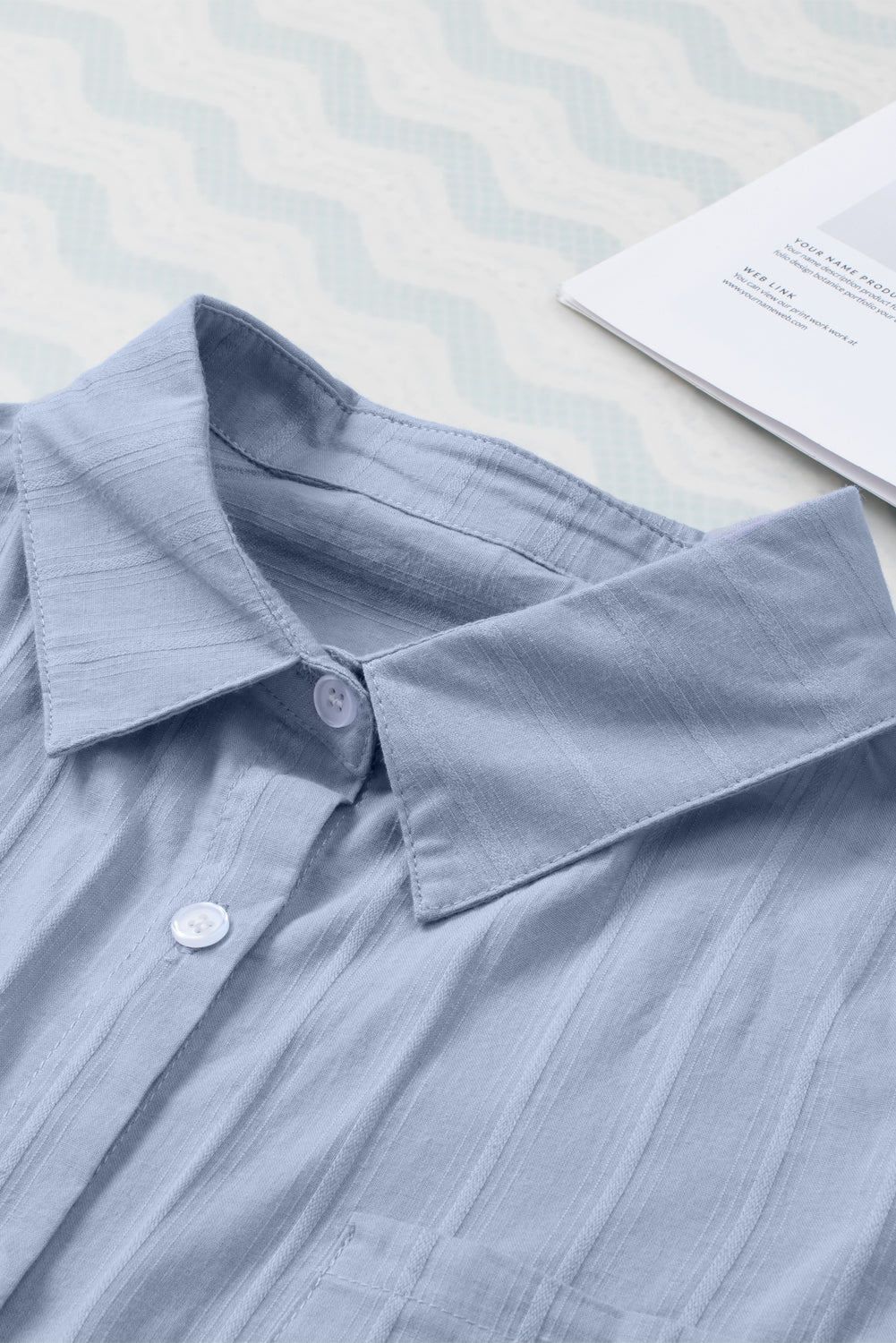 Blue Textured Buttoned Pocket Long Sleeve Shirt