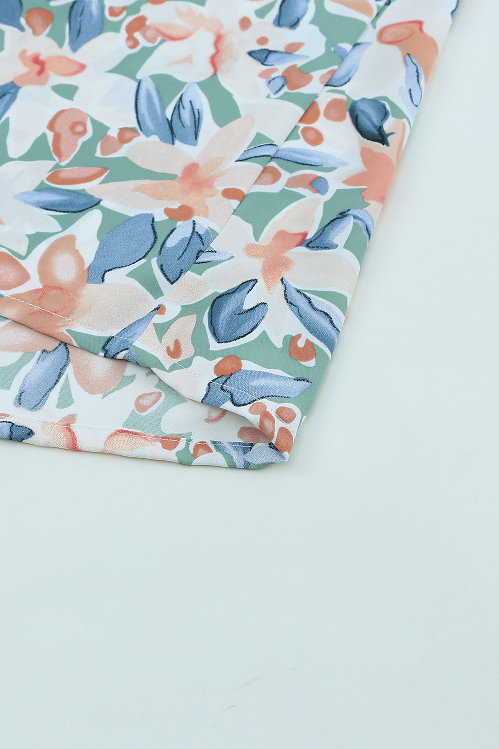 Green Floral Print Lace Up Blouse