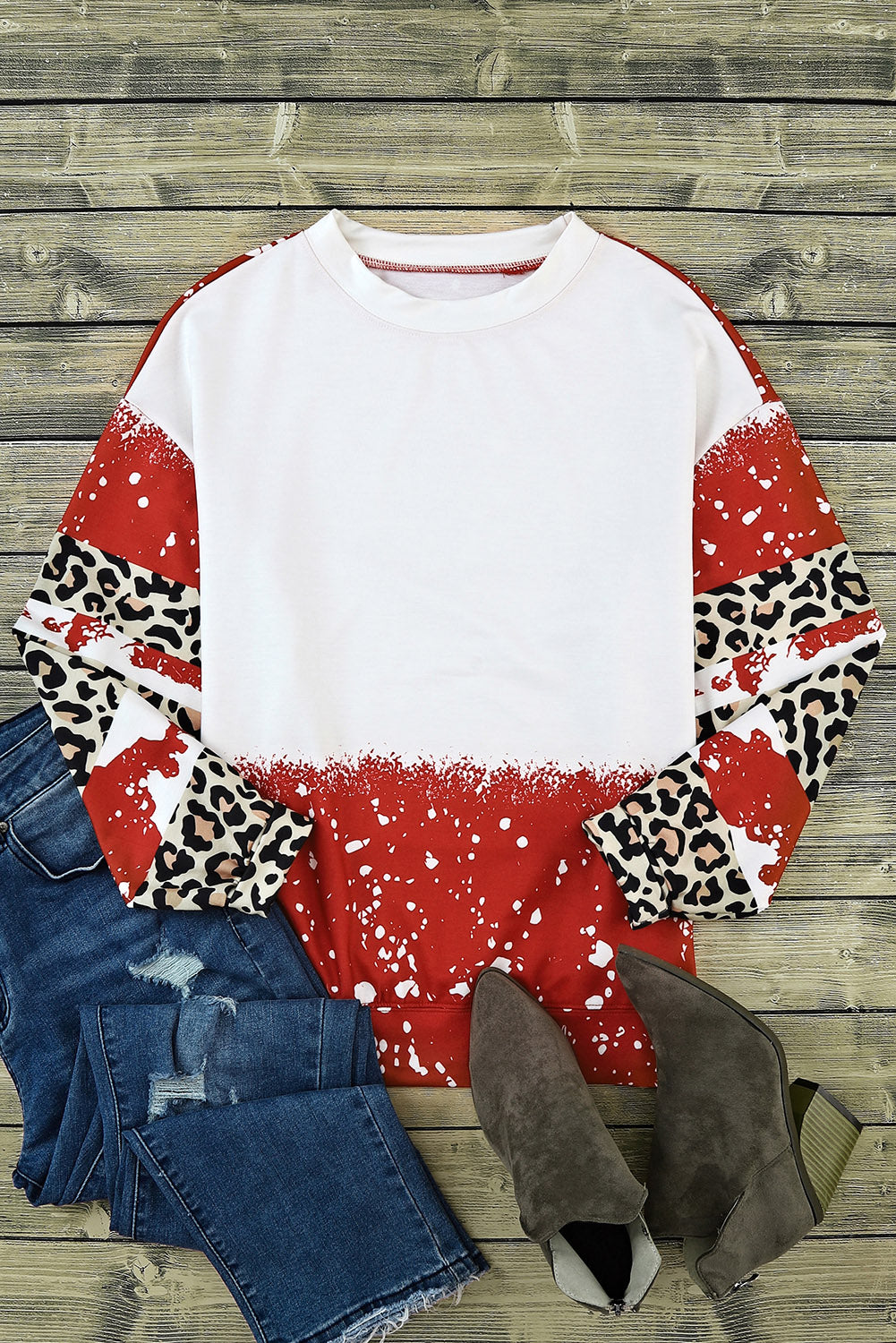 Red Tie-Dye Leopard Long Sleeve Top