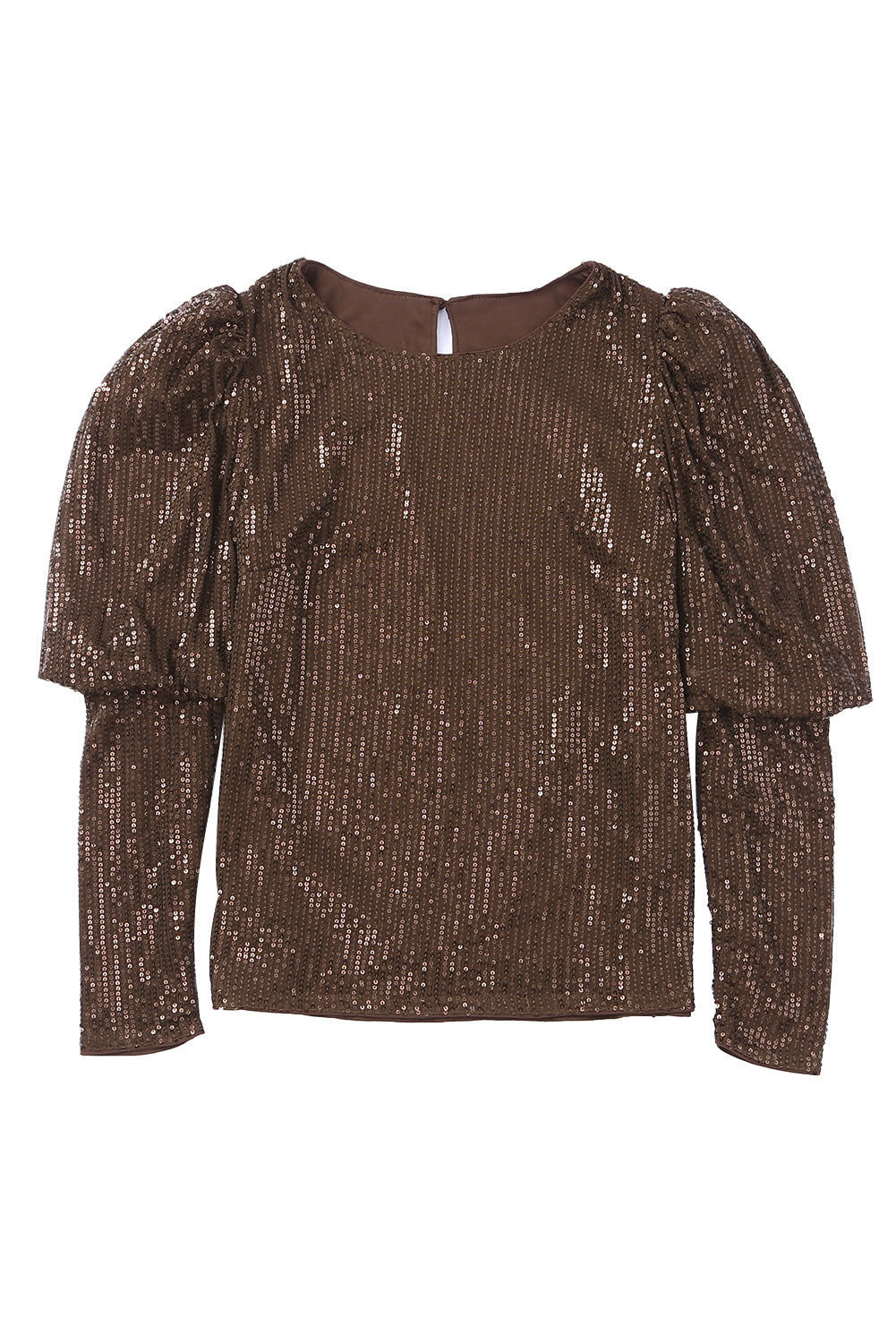 Brown Puff Sleeve Sequin Top