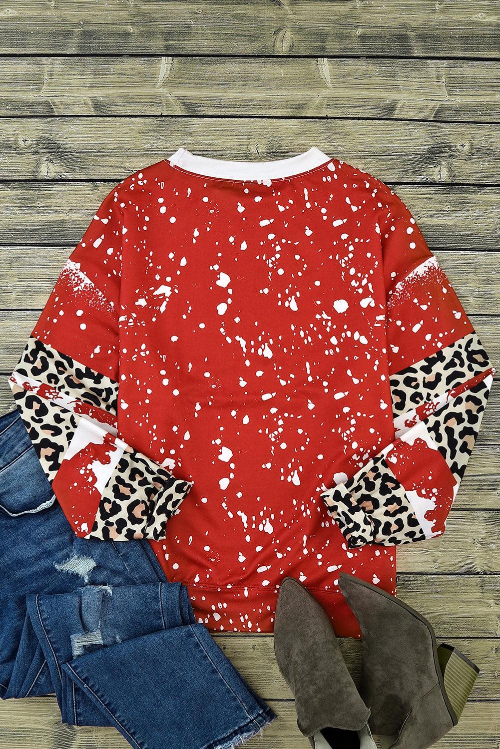 Red Tie-Dye Leopard Long Sleeve Top