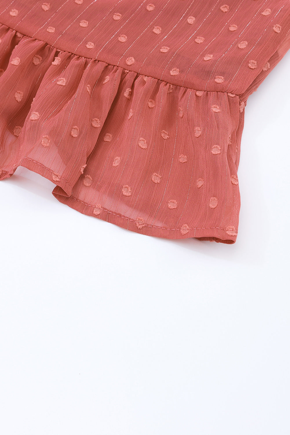 Red Swiss Dot Lace up V Neck Ruffled Blouse