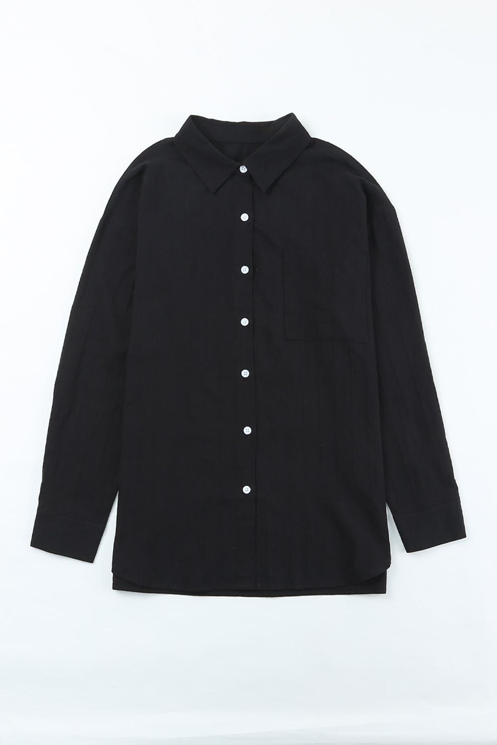 Black Textured Buttoned Pocket Long Sleeve Shirt