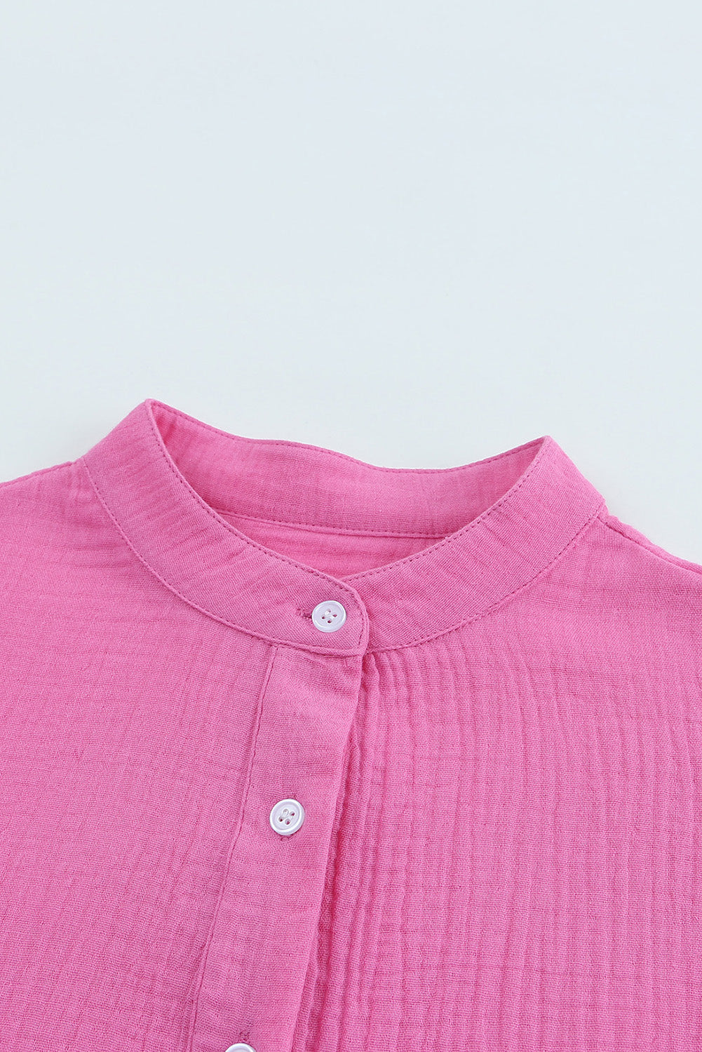 Rose Textured Buttons Long Sleeves Shirt Short Dress with Rope Tie