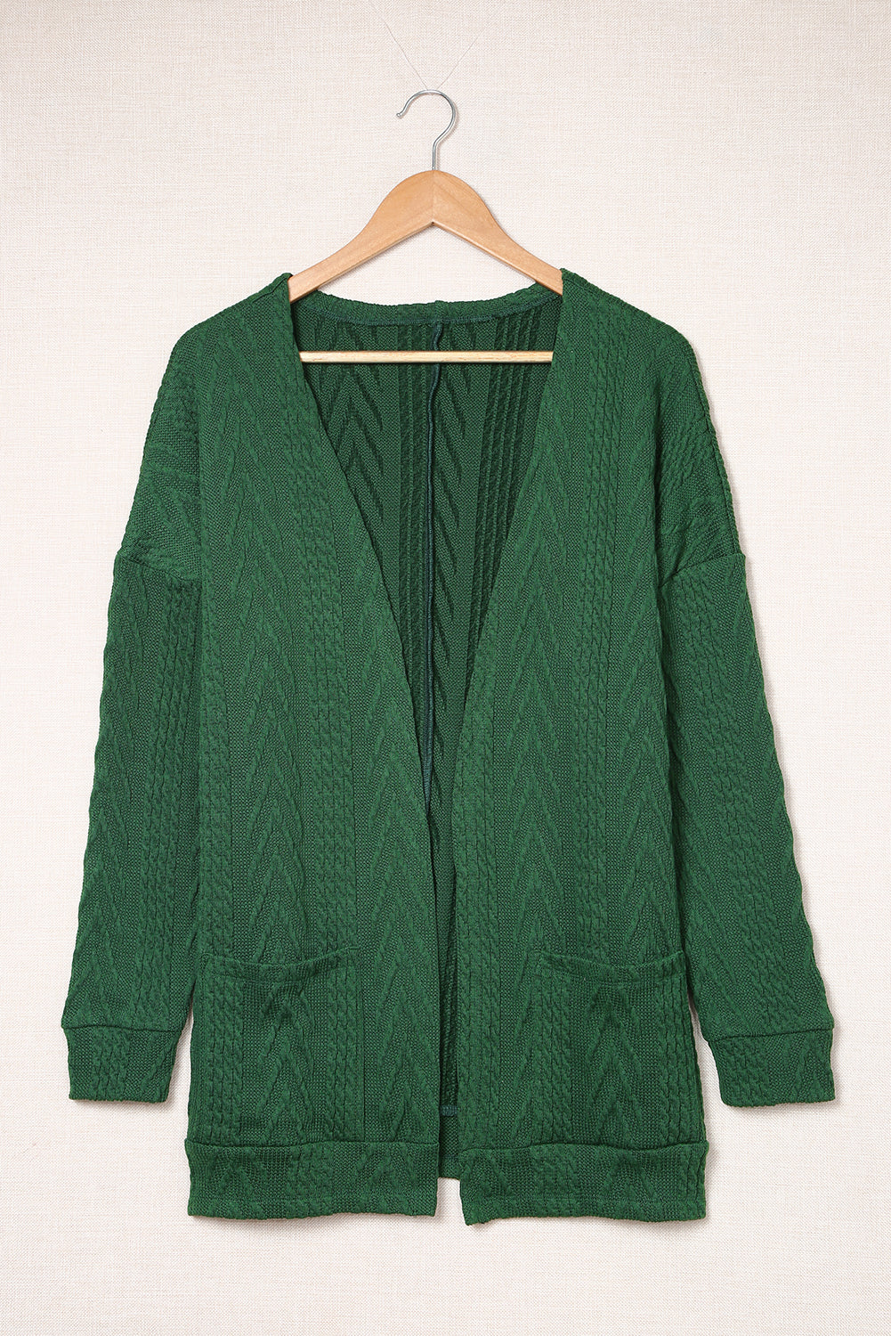 Green Drop Shoulder Textured Cardigan