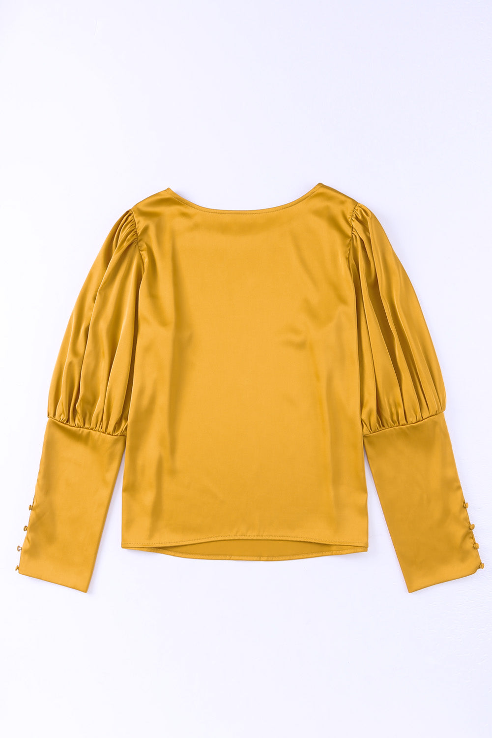 Yellow Satin Buttoned Cuffs Puff Sleeve Top