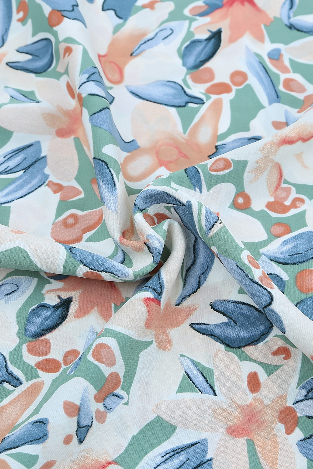 Green Floral Print Lace Up Blouse