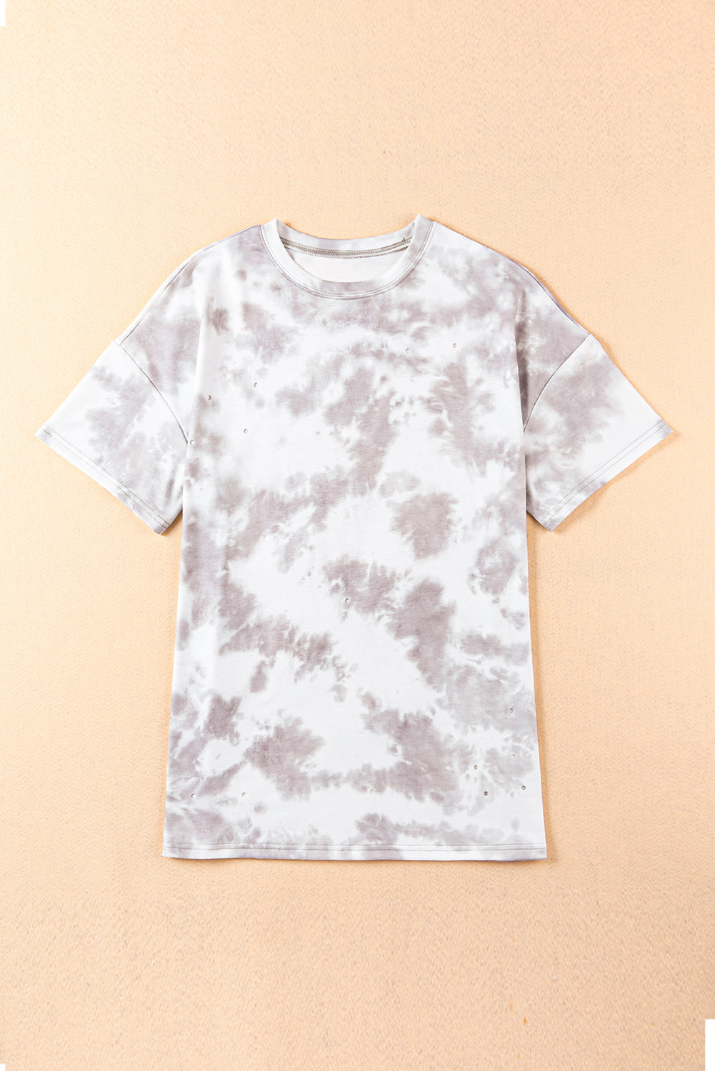 White Tie-dye Round Neck Short Sleeve Top