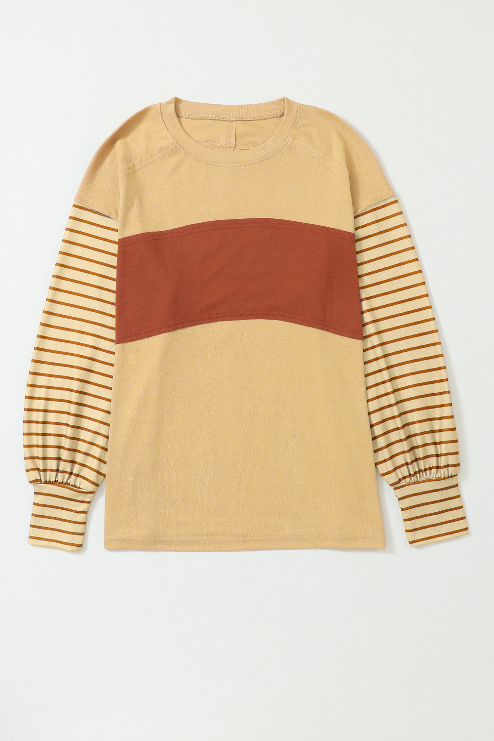 Flaxen Colorblock Striped Bishop Sleeve Top